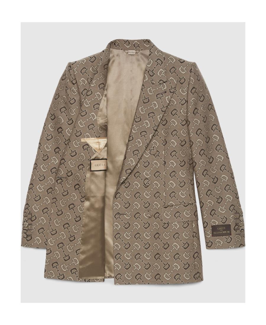 Gucci Gg Pattern Double-Breasted Jacket in Brown for Men | Lyst