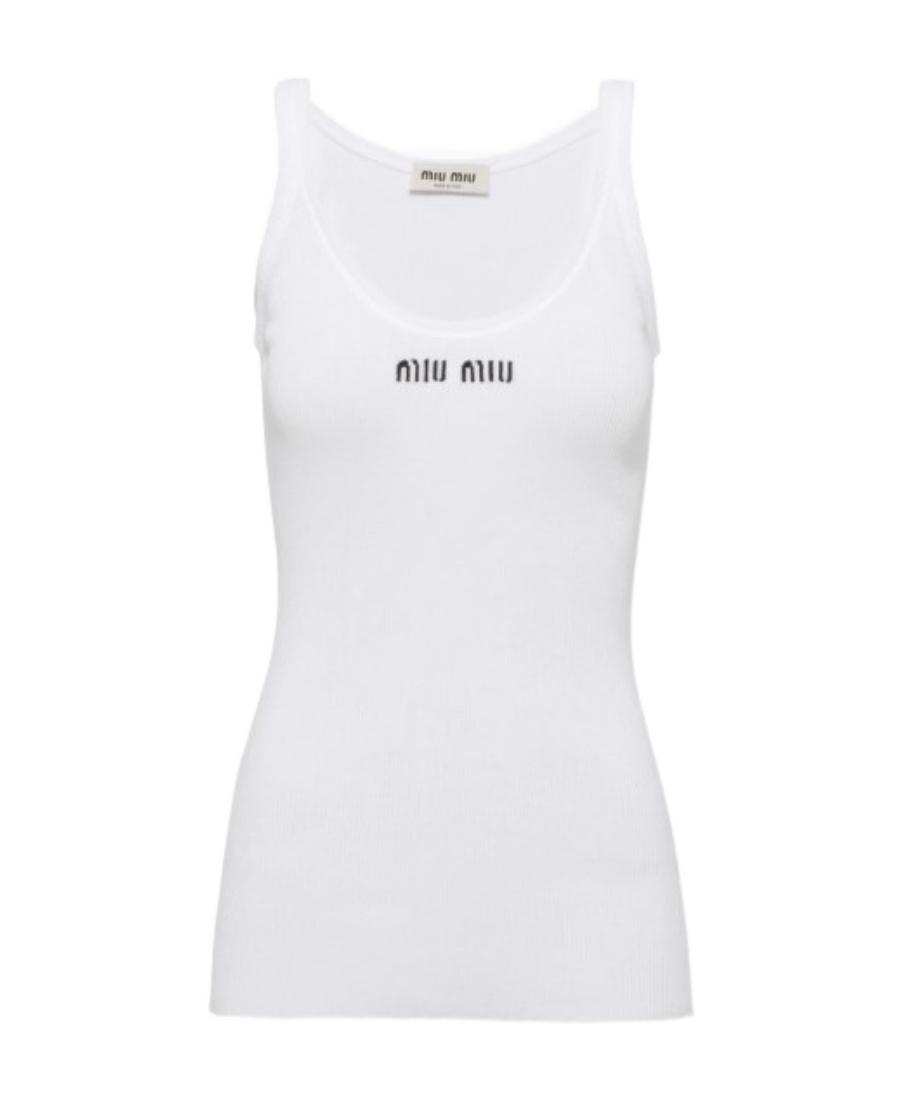 トップス MIUMIU Navy Short Tank Top Miu Miu Tank Top With Logo in Blue | Lyst