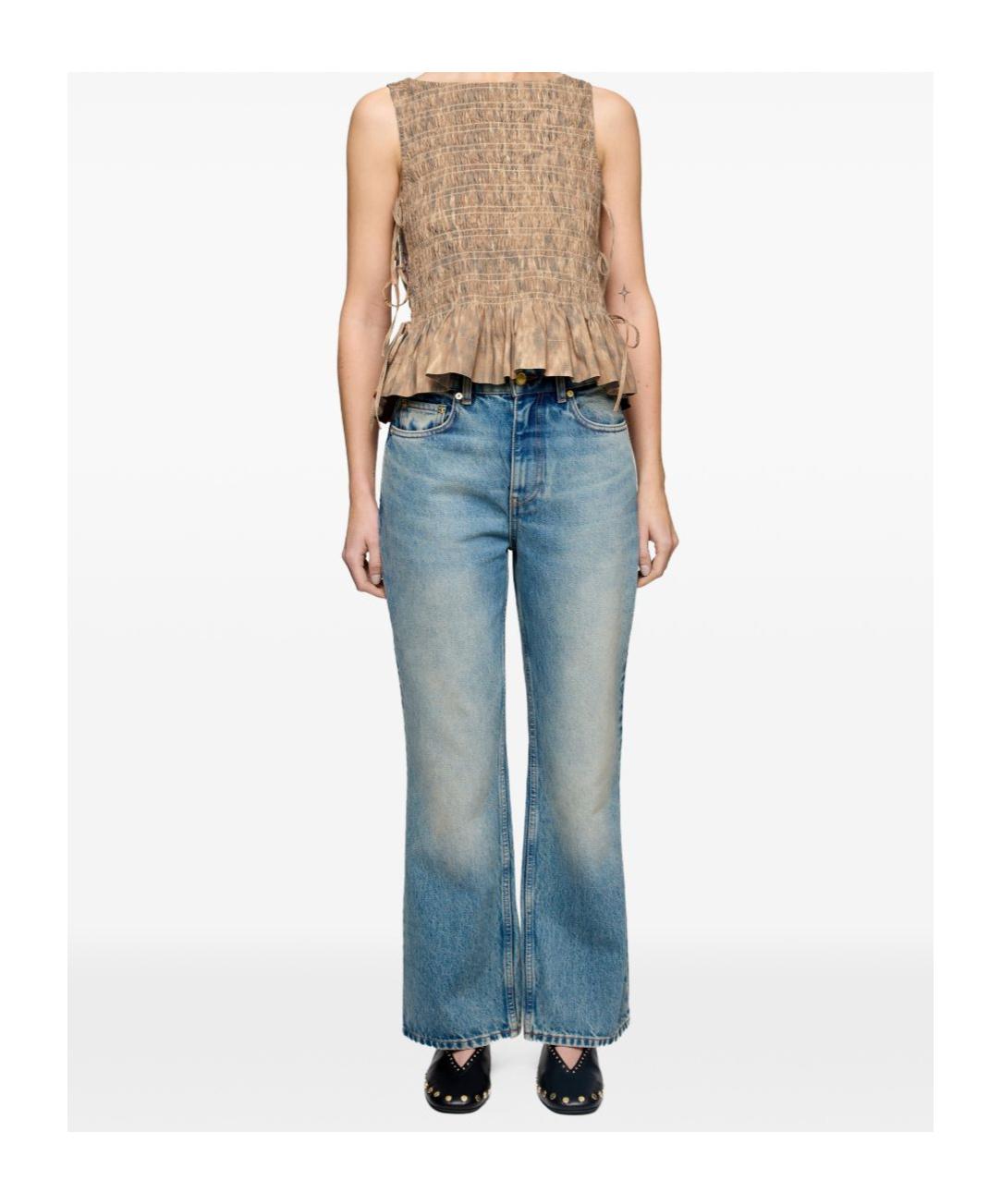 Ganni Smocked Tie-Detail Top in Natural | Lyst