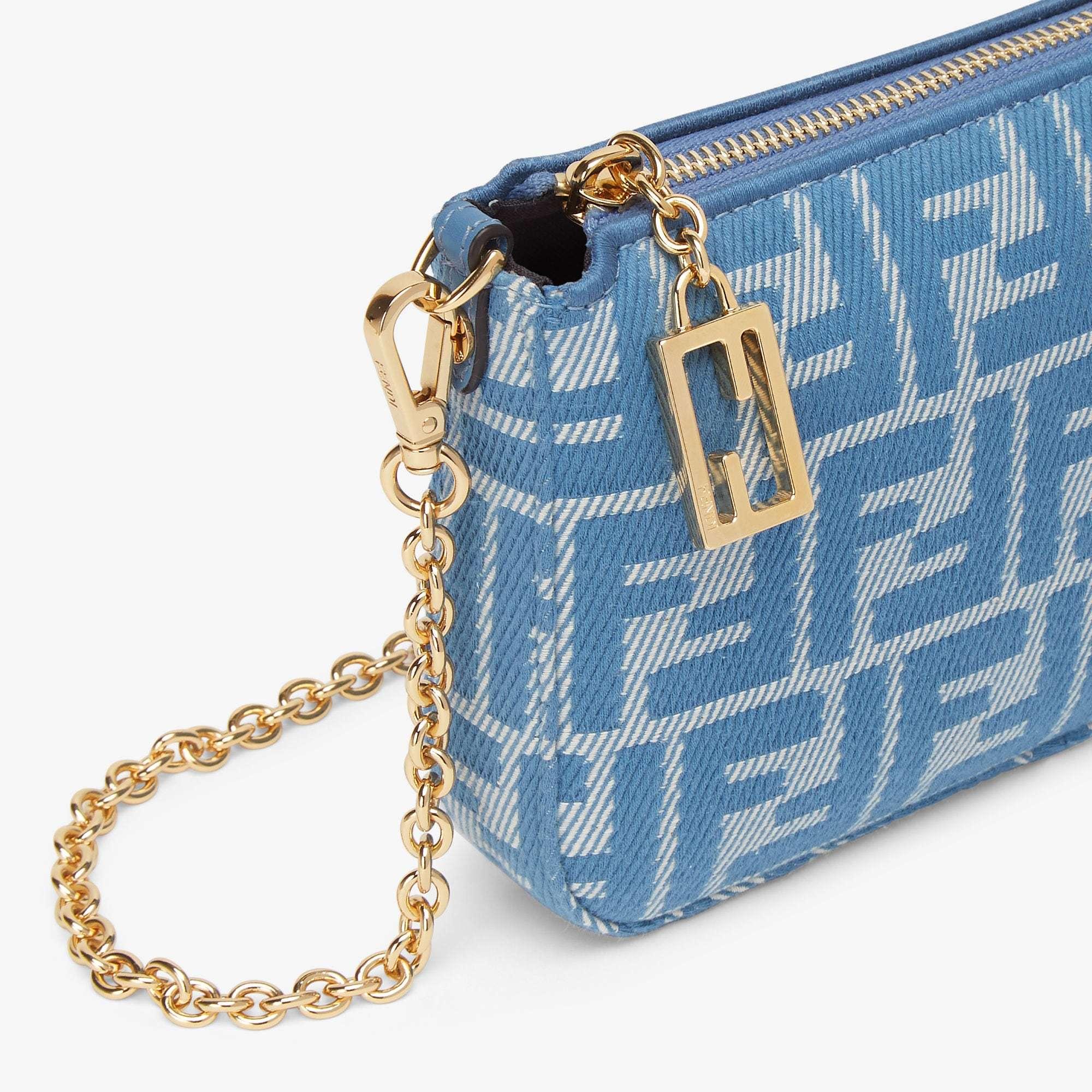 Fendi Denim-Effect Ff Jacquard Charm Pouch With Chain in