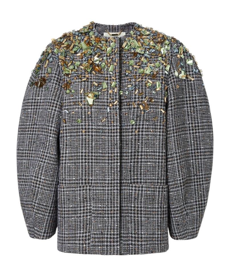 Fendi Cocoon-Style Embellished Belted Tweed Jacket in Gray | Lyst
