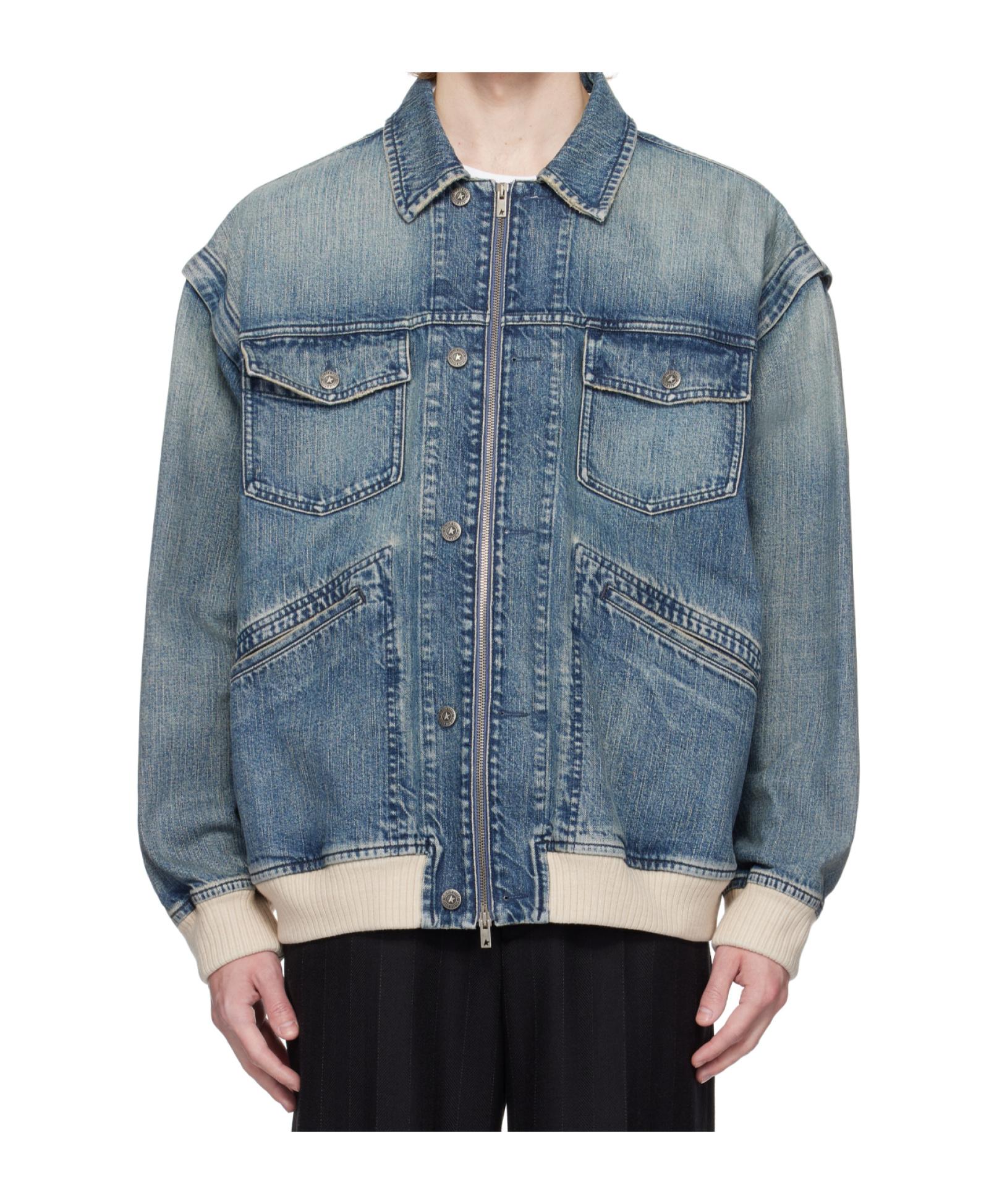 Golden Goose Zip-Up Denim Jacket in Green for Men | Lyst