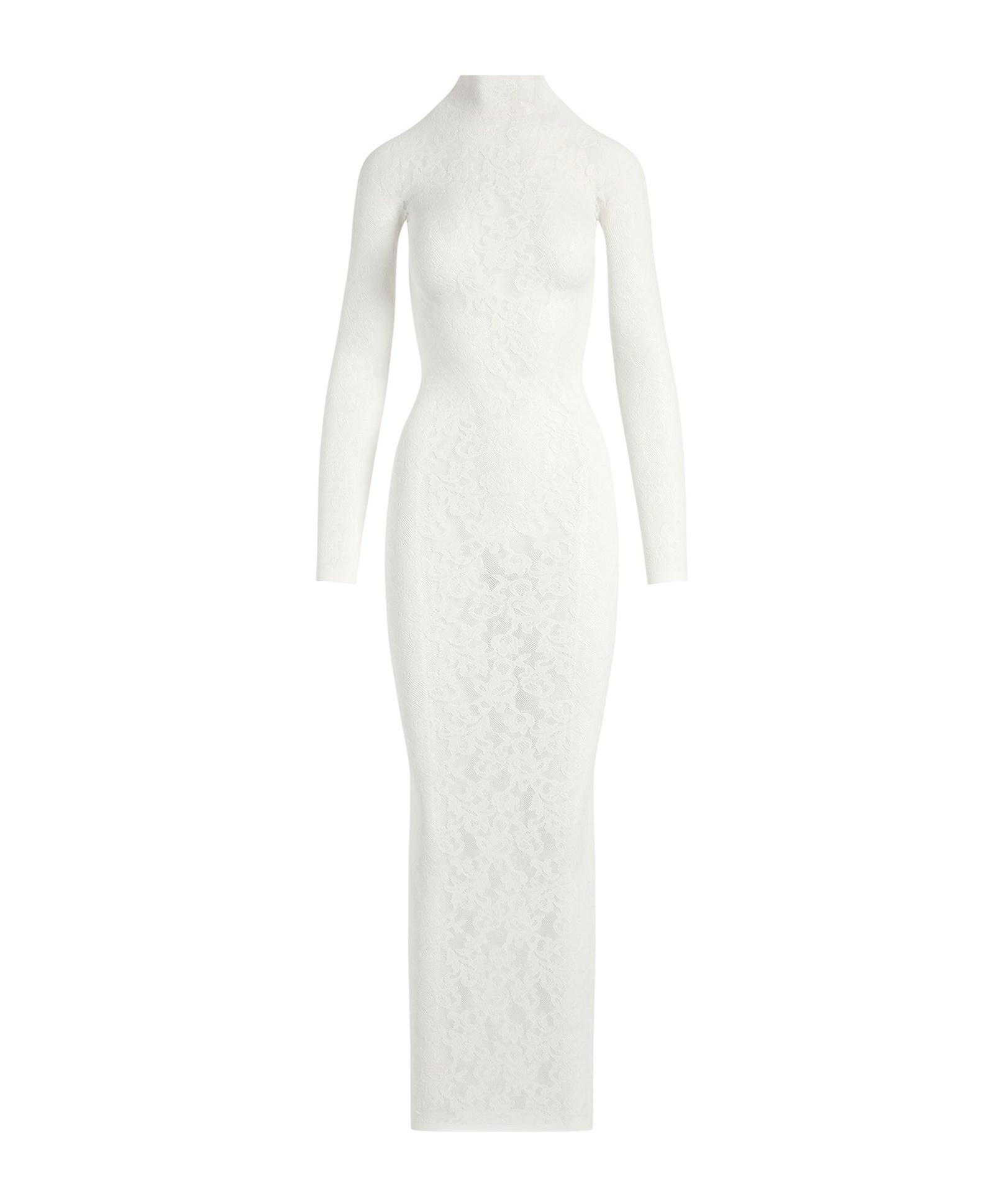 Skims Knit Lace Mock Neck Dress in White | Lyst