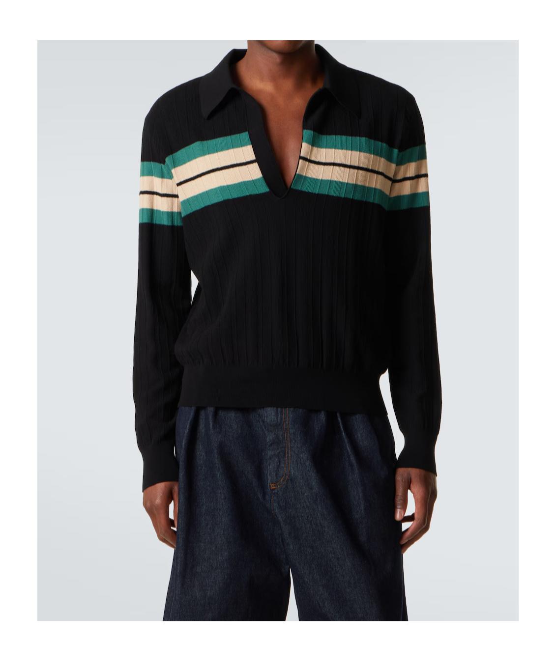 Dries Van Noten Striped Polo Sweater in Black for Men | Lyst UK