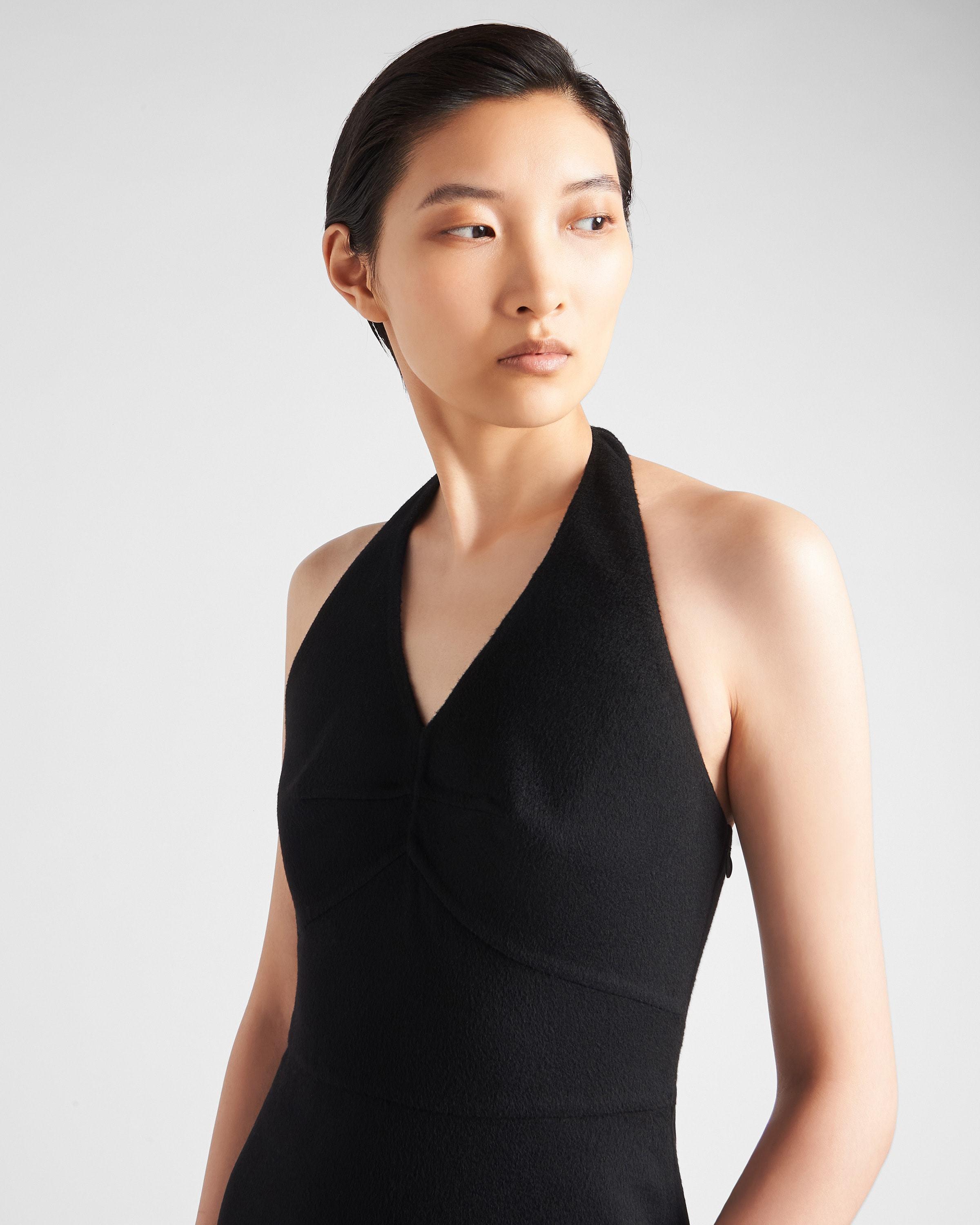 Prada Double Cashmere Halter Midi-Dress in Black | Lyst