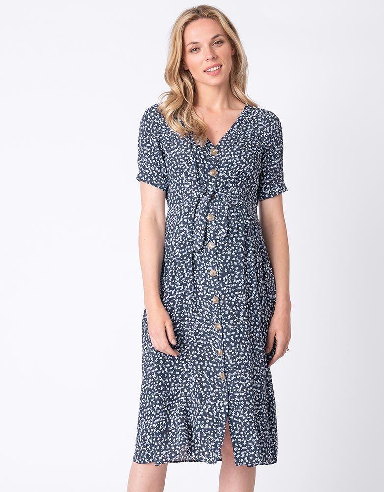 Seraphine Synthetic Blue Floral Button Down Maternity Dress - Lyst