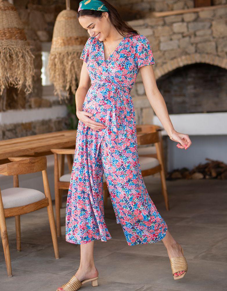 Seraphine Floral Maternity Nursing Jumpsuit Dress in Brown Lyst