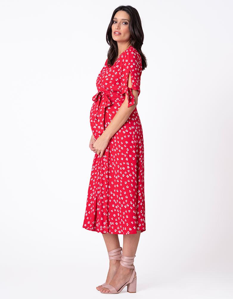 Seraphine Synthetic Red Midi Wrap Maternity Dress - Lyst