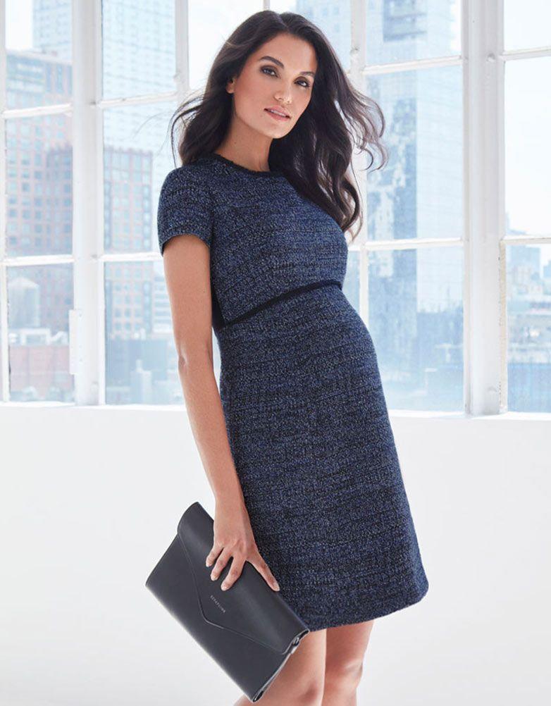 Seraphine Navy Blue Bouclé Maternity Shift Dress Lyst