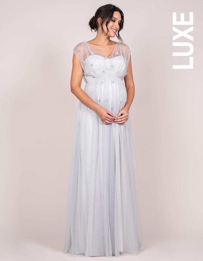 Seraphine Mist Grey Grecian Maternity Gown in Gray | Lyst