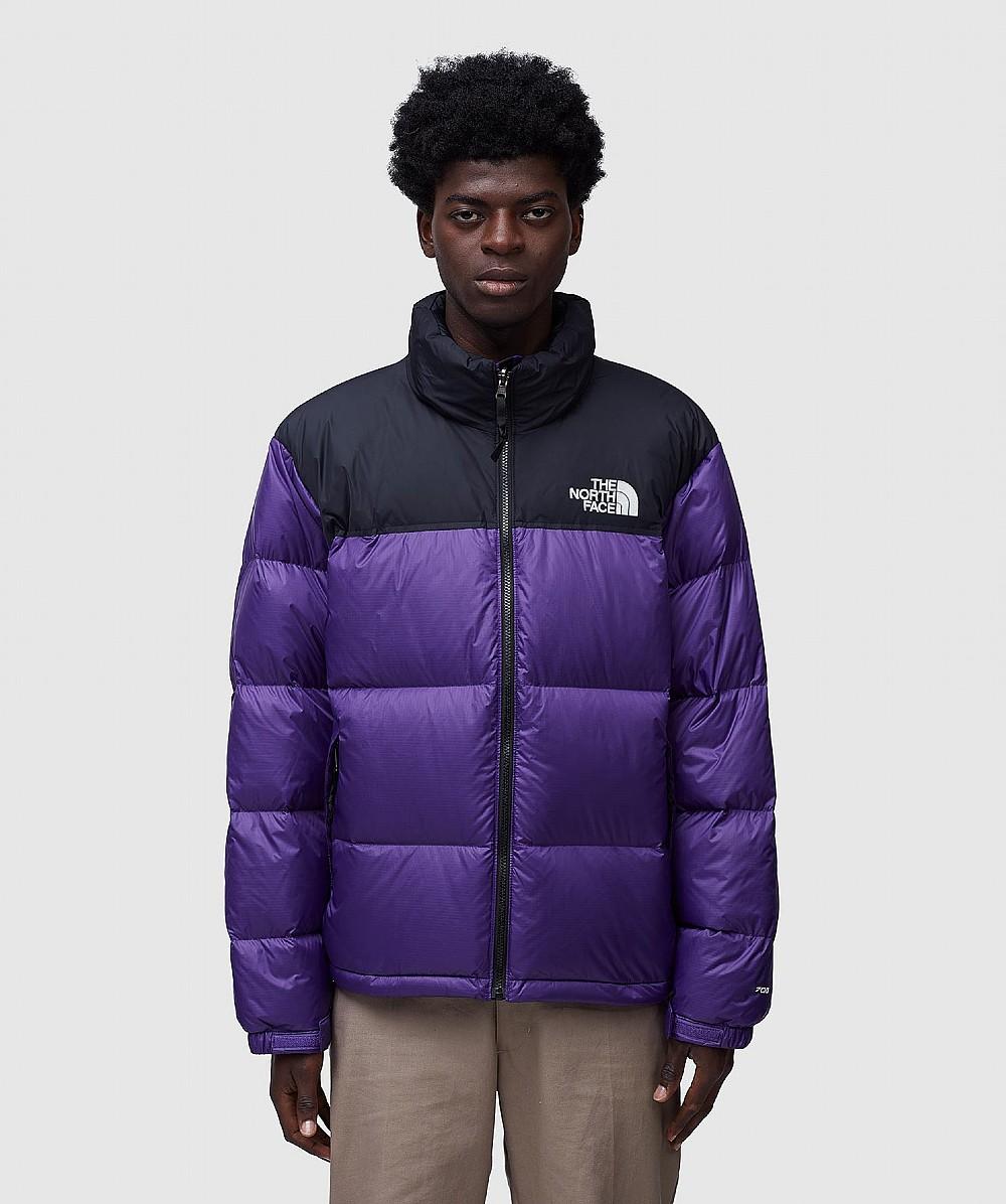 black and purple north face jacket