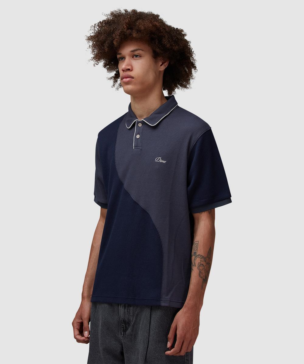 Dime Men's Wave Cable Knit Polo Shirt in Forest Dime