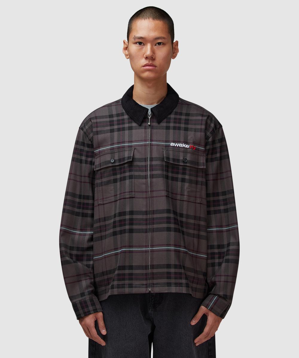 トップス 23AW  X AWAKE NY BUTTON DOWN SHIRT Jordan x Awake NY Flannel Shirt Blackened Blue/Boarder Blue