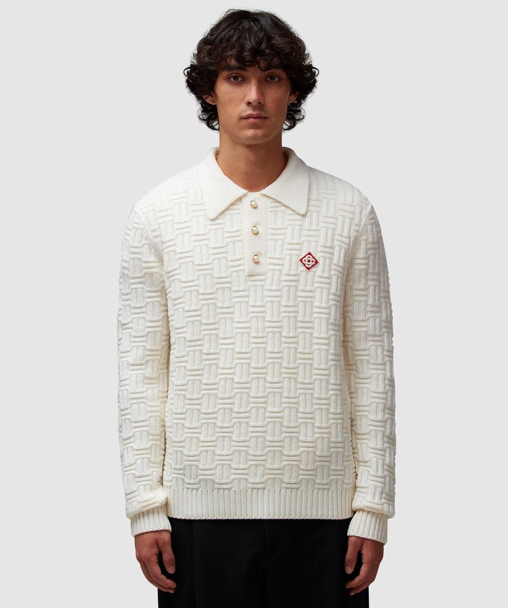 CASABLANCA Merino Wool Knit Polo Shirt in Gray for Men | Lyst