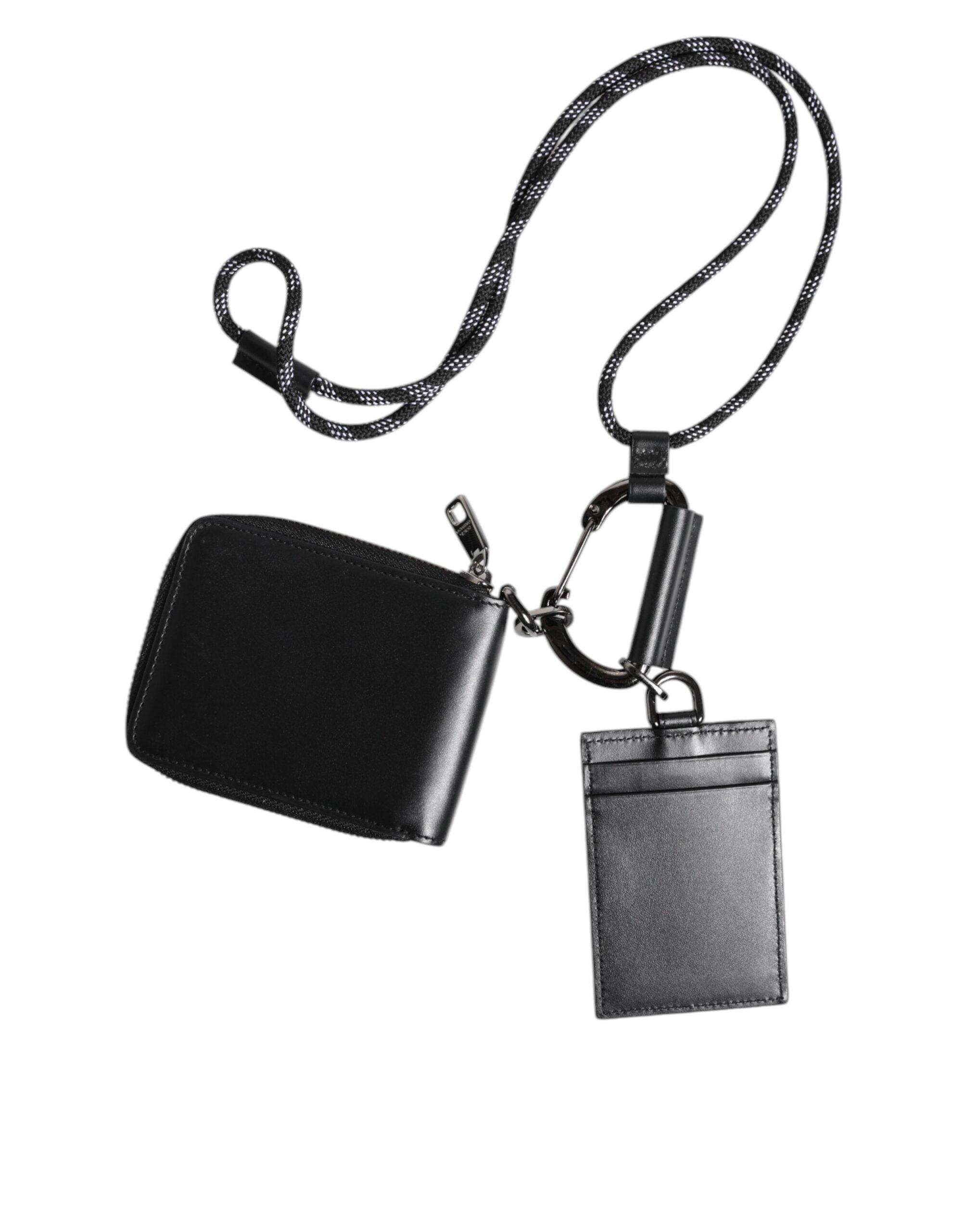 Dolce & Gabbana Leather Lanyard Zip Around Card Holder Wallet in