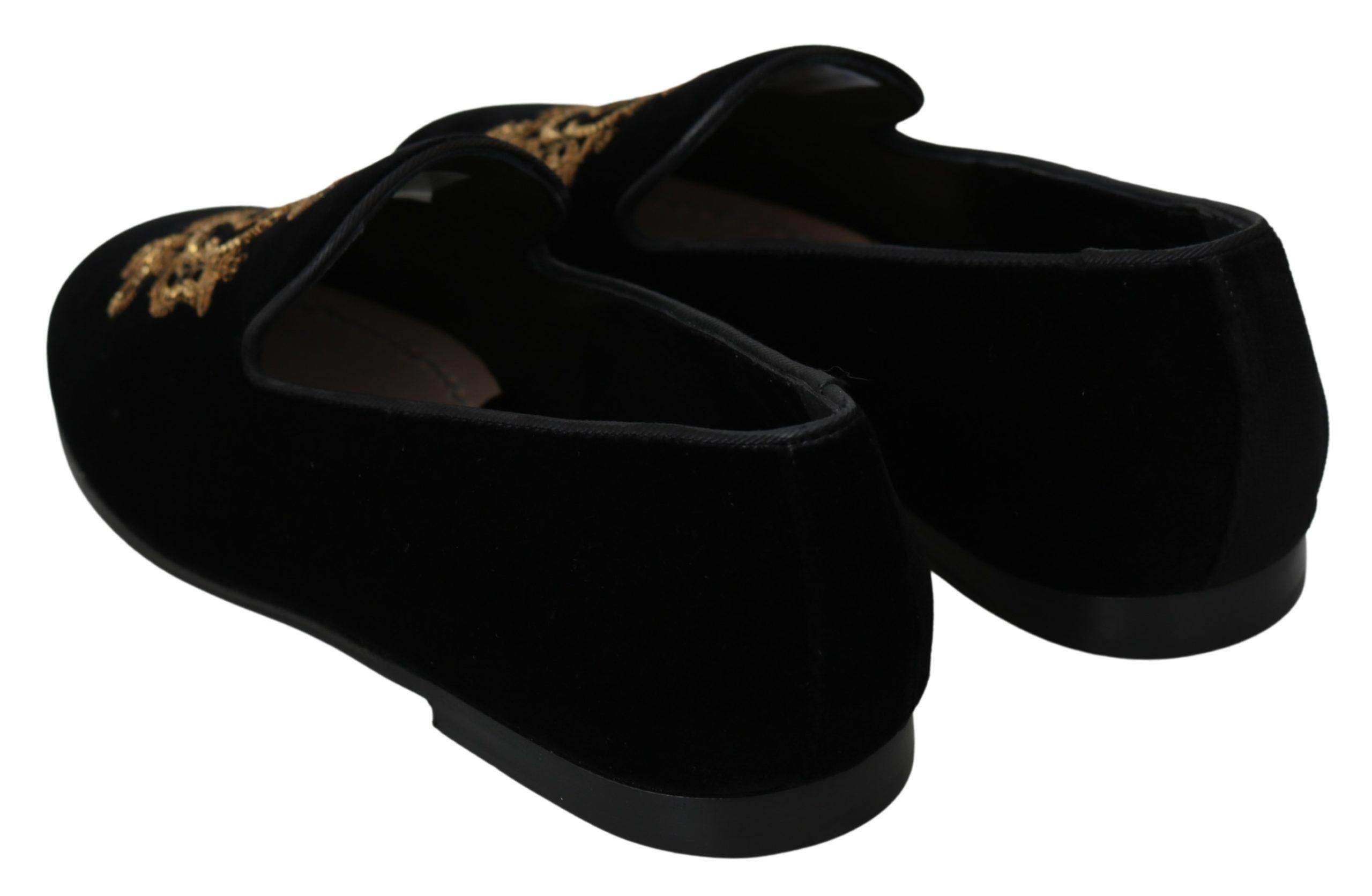 Dolce & Gabbana Black Velvet Gold Dg Logo Slippers Loafers Shoes for Men |  Lyst