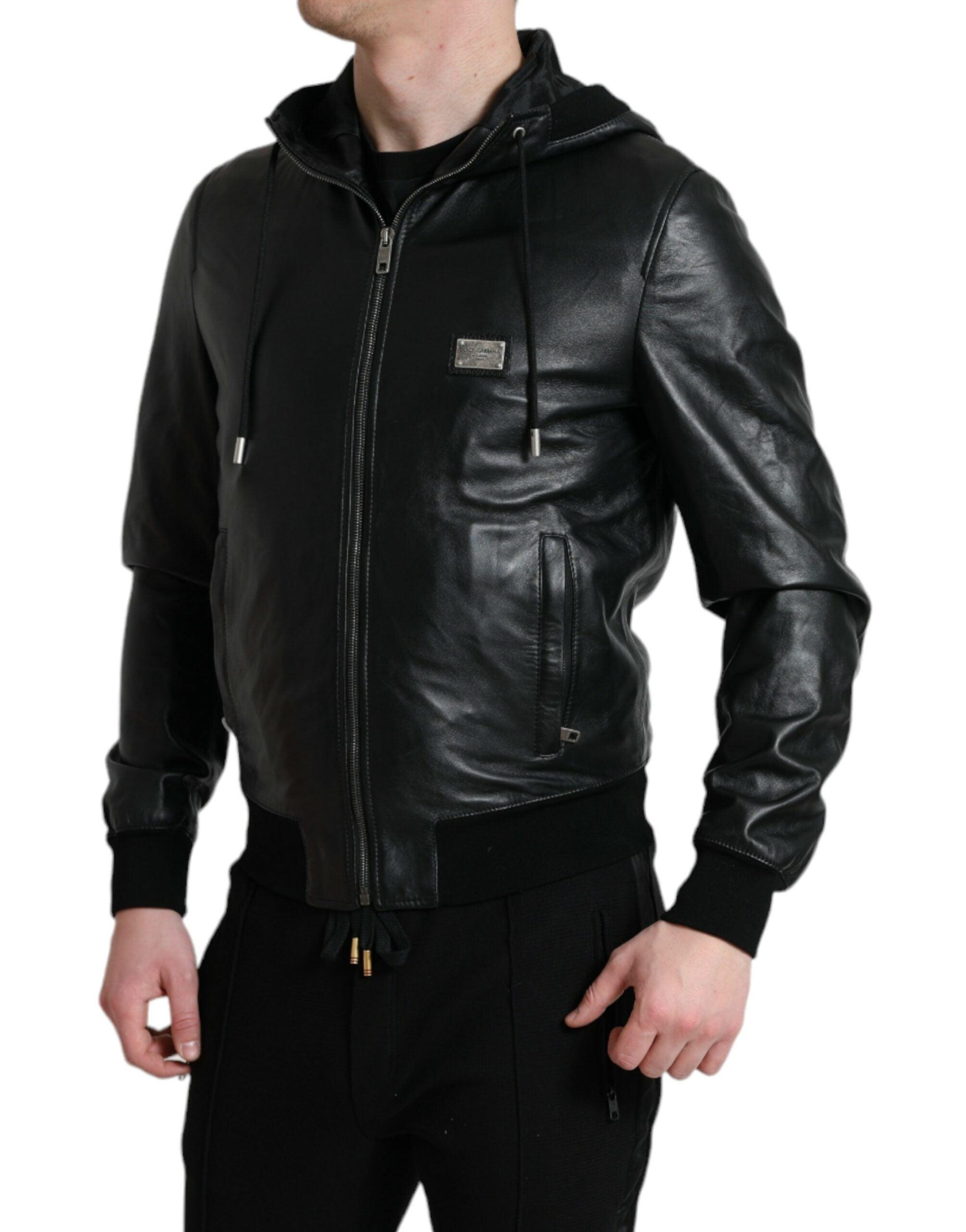 【関税＆送料込み】Dolce & Gabbana Black Jacket With Logo A DOLCE & GABBANA Jacket Black Polyester Hooded Blouson Coat