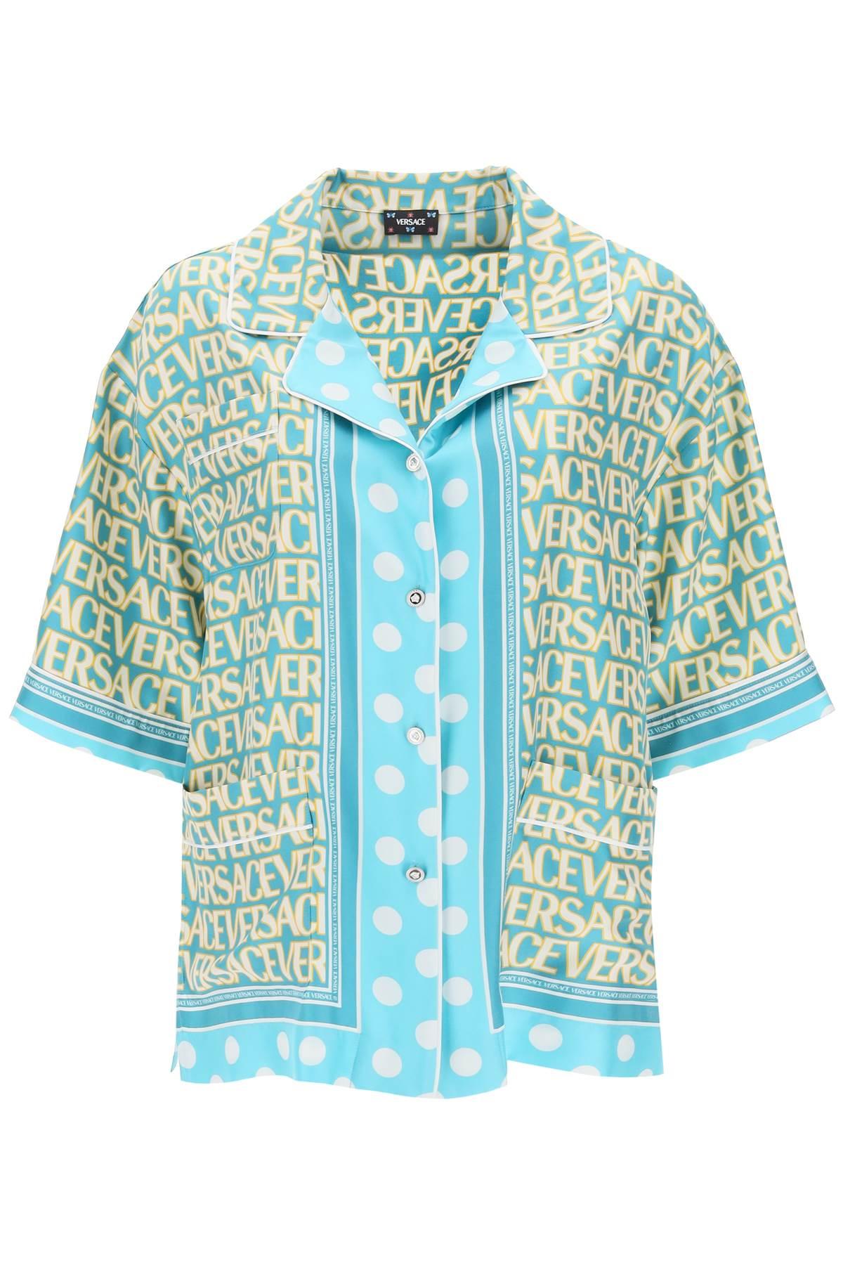 【関税・送料込み】VERSACE TEXTILE ALLOVER POLKA DOTS  Versace ' Allover Polka Dot' Short-sleeved Shirt in Blue