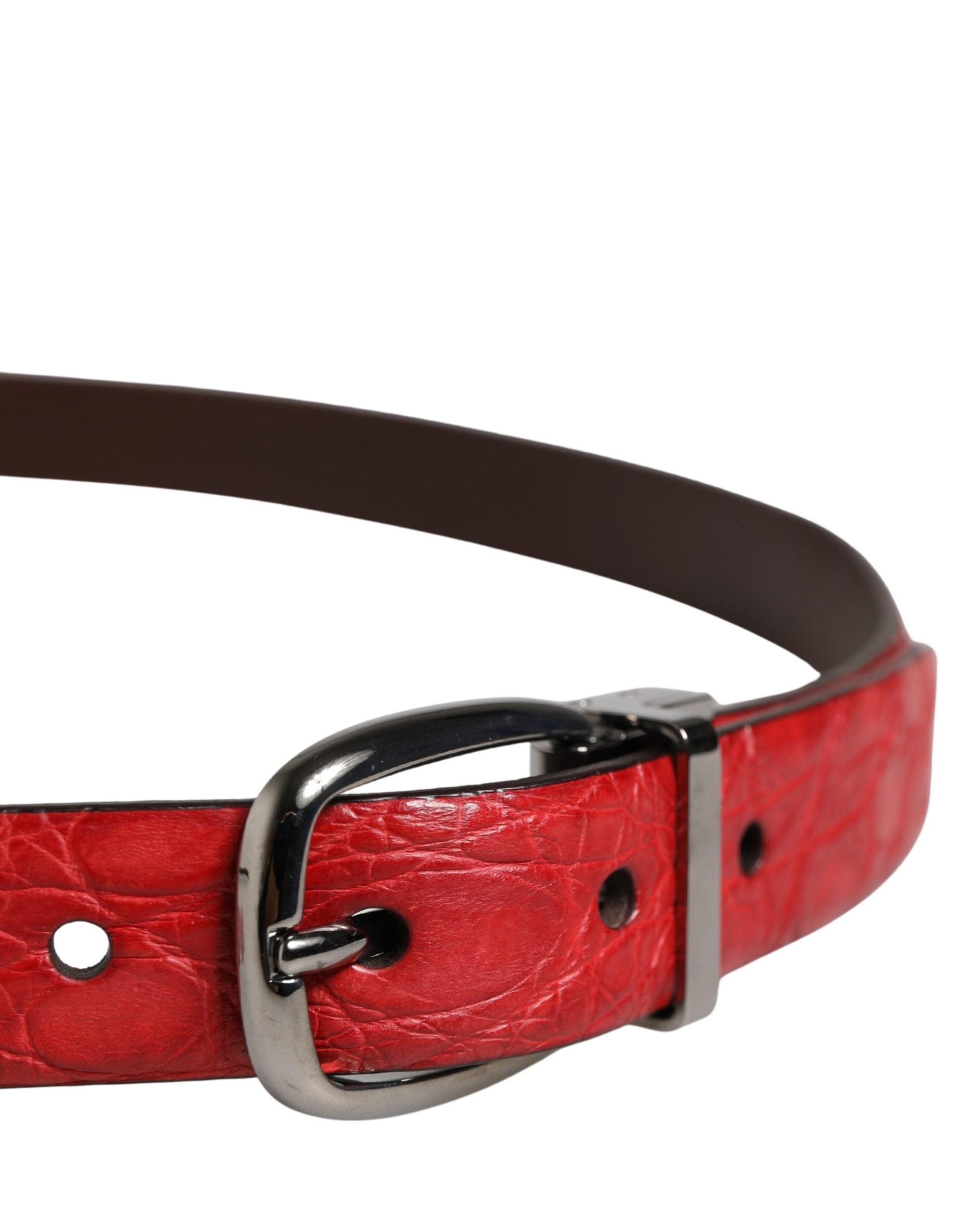 Dolce & Gabbana Red Exotic Leather Brass Metal Buckle Belt display picture 2