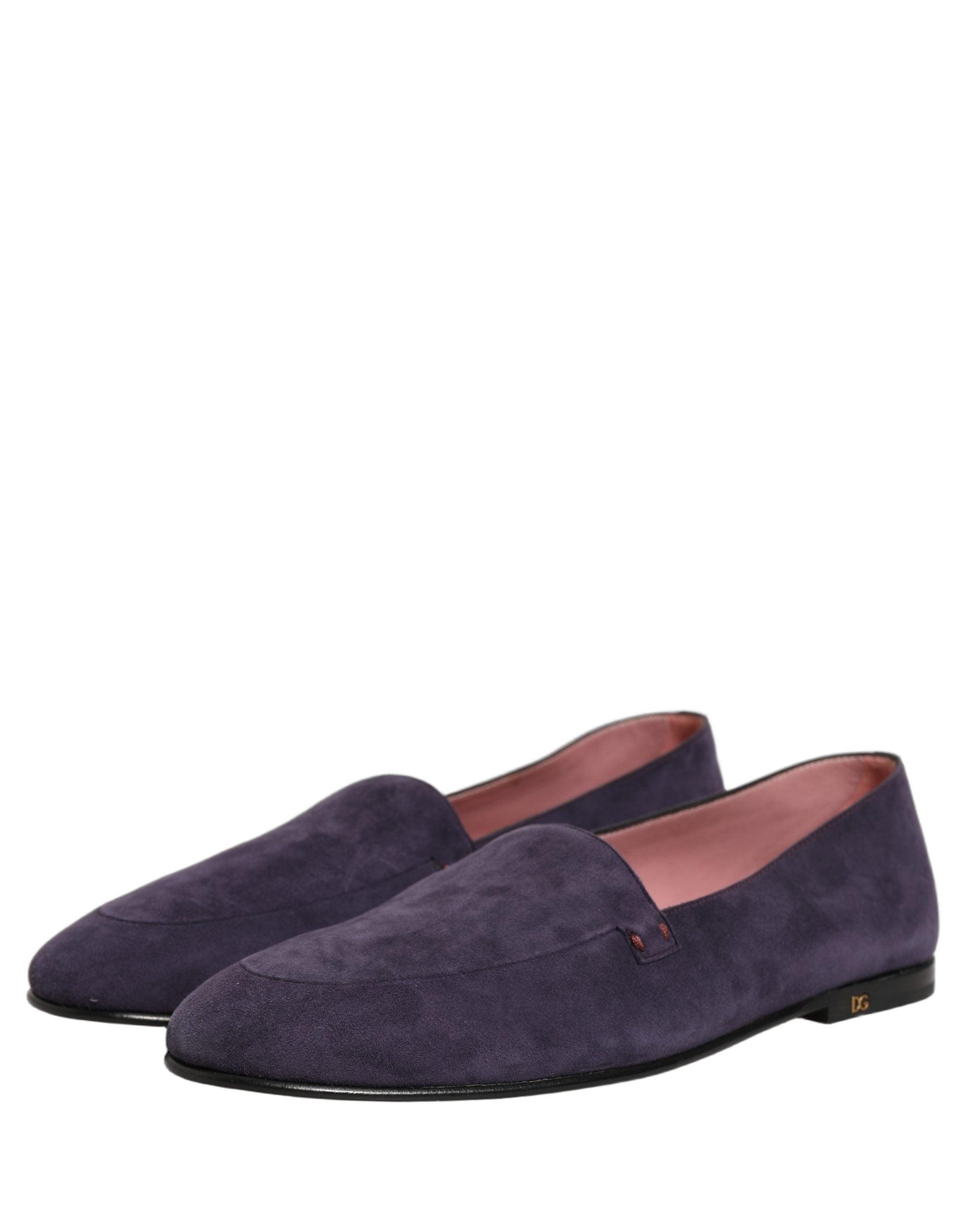Dolce & Gabbana Violet Velvet Slip On Men Flats Loafers Men\'s Shoes Dolce & Gabbana Purple Velvet Crown Embroidery Loafers Men main image 4