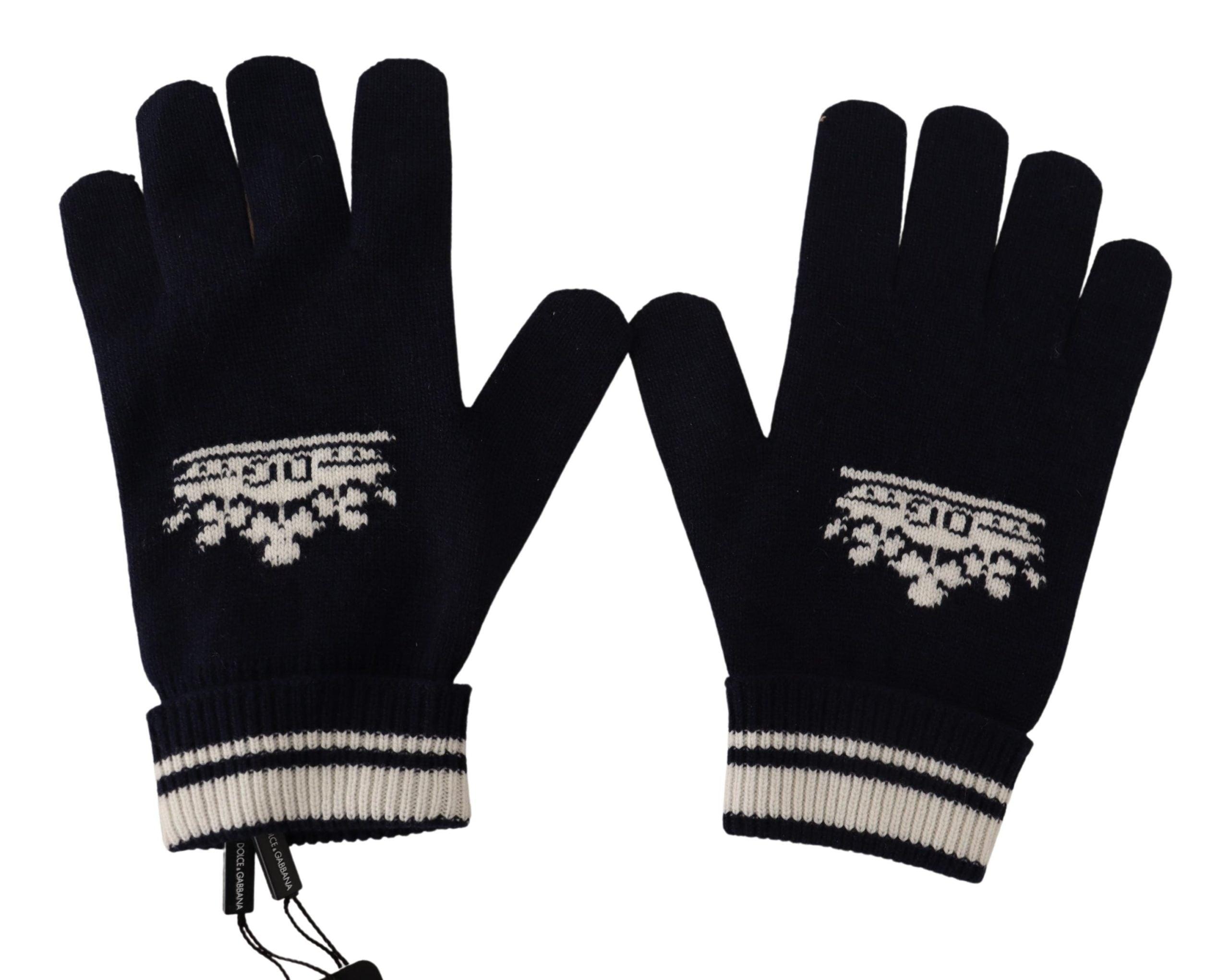 SEYMAYKA.com Men Accessories Gloves White D&G Logo Crown Cashmere Knit Gloves 9|L 