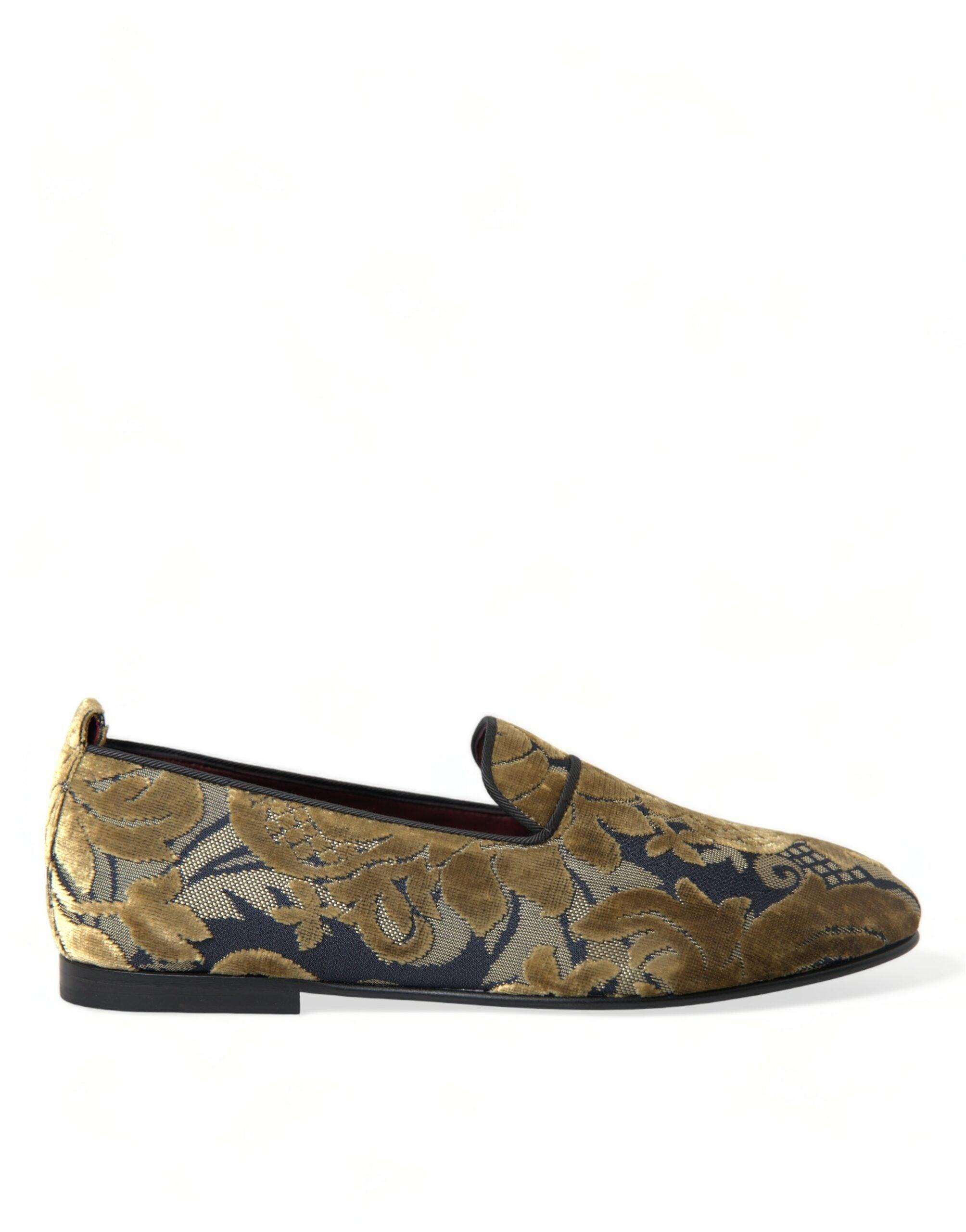 Dolce Gabbana Gold Velvet Brocade Smoking Slipper Dress Shoes in Green for Men Lyst
