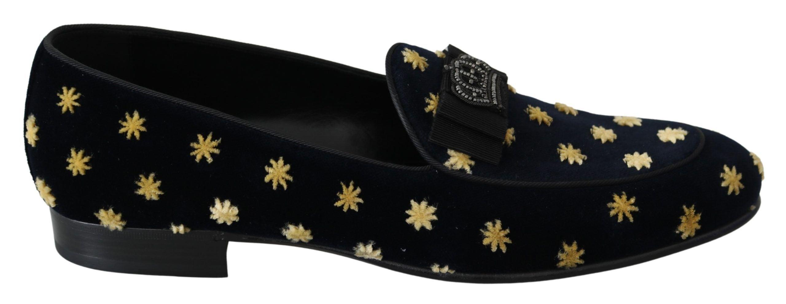 Dolce & Gabbana Elegant Velvet Crown Embroidery Loafers in  display picture 1