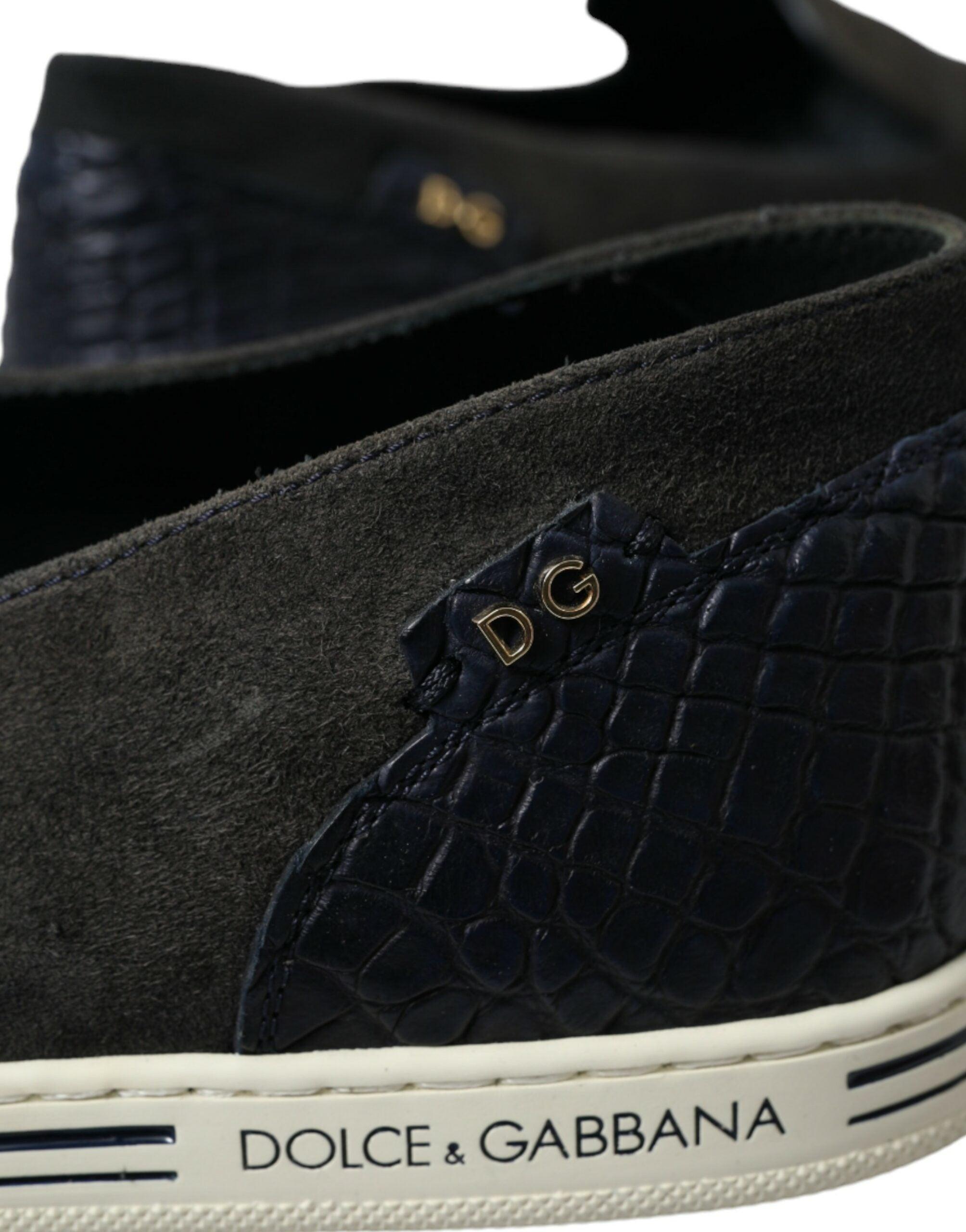 Dolce & Gabbana Blue Suede Caimanloafers Slippers Shoes in 