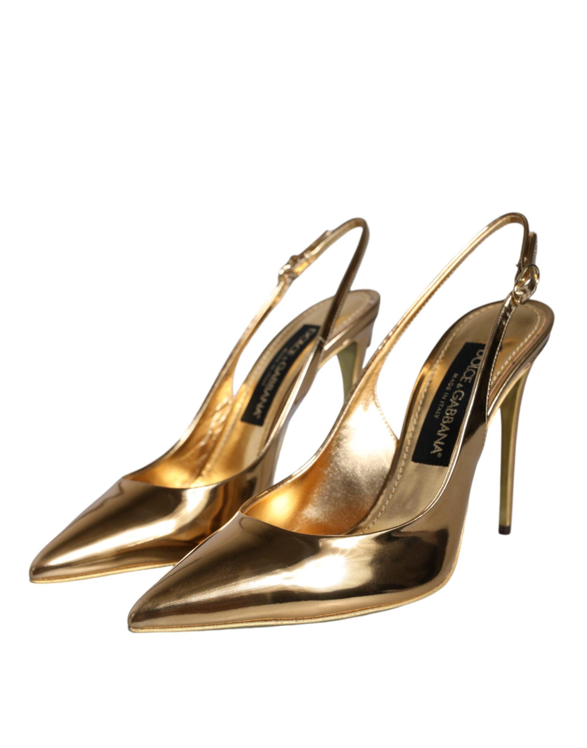 Dolce Gabbana Gold Patent Leather Heels Slingback Shoes in Metallic Lyst UK