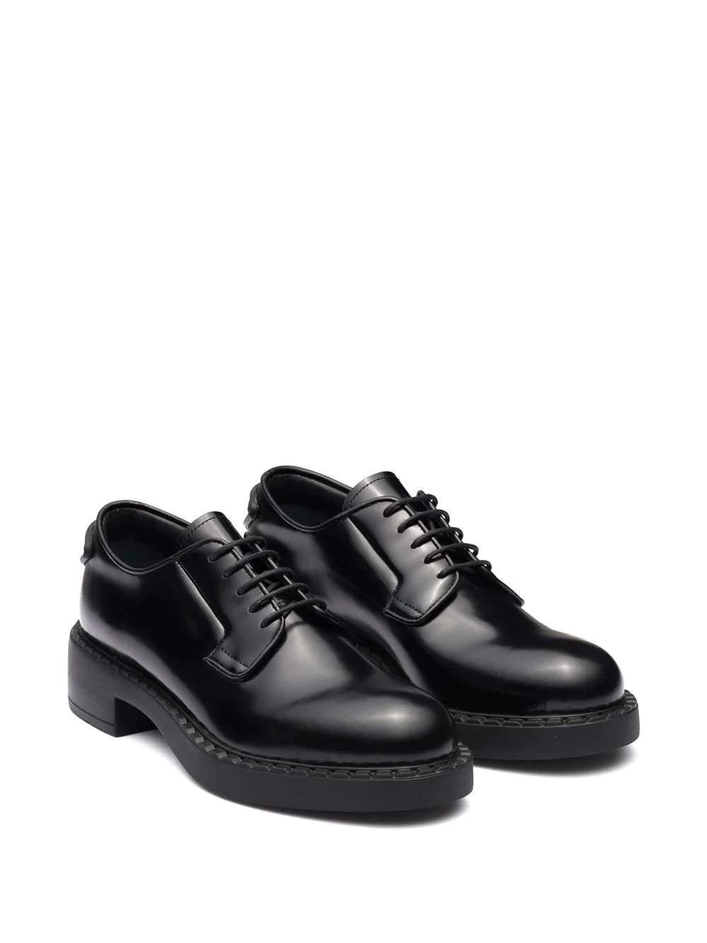 Prada Black Leather Brushed Leather Derby Shoes | Lyst