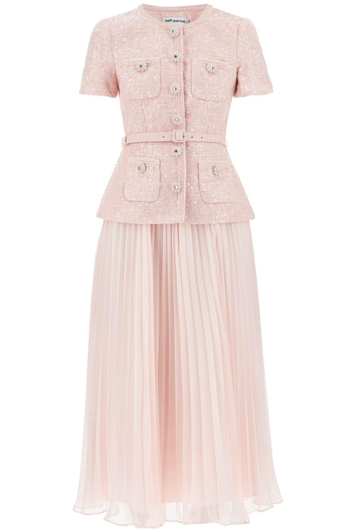 Self-Portrait Midi Dress With Pleated Skirt in Pink | Lyst