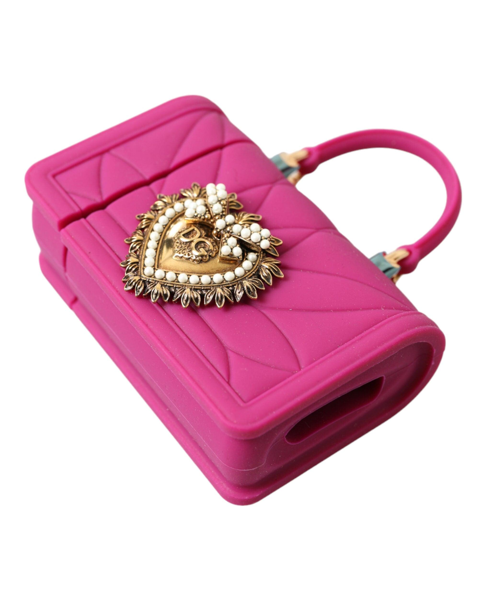 Dolce & Gabbana Pink Silicone Devotion Heart Bag Gold Chain
