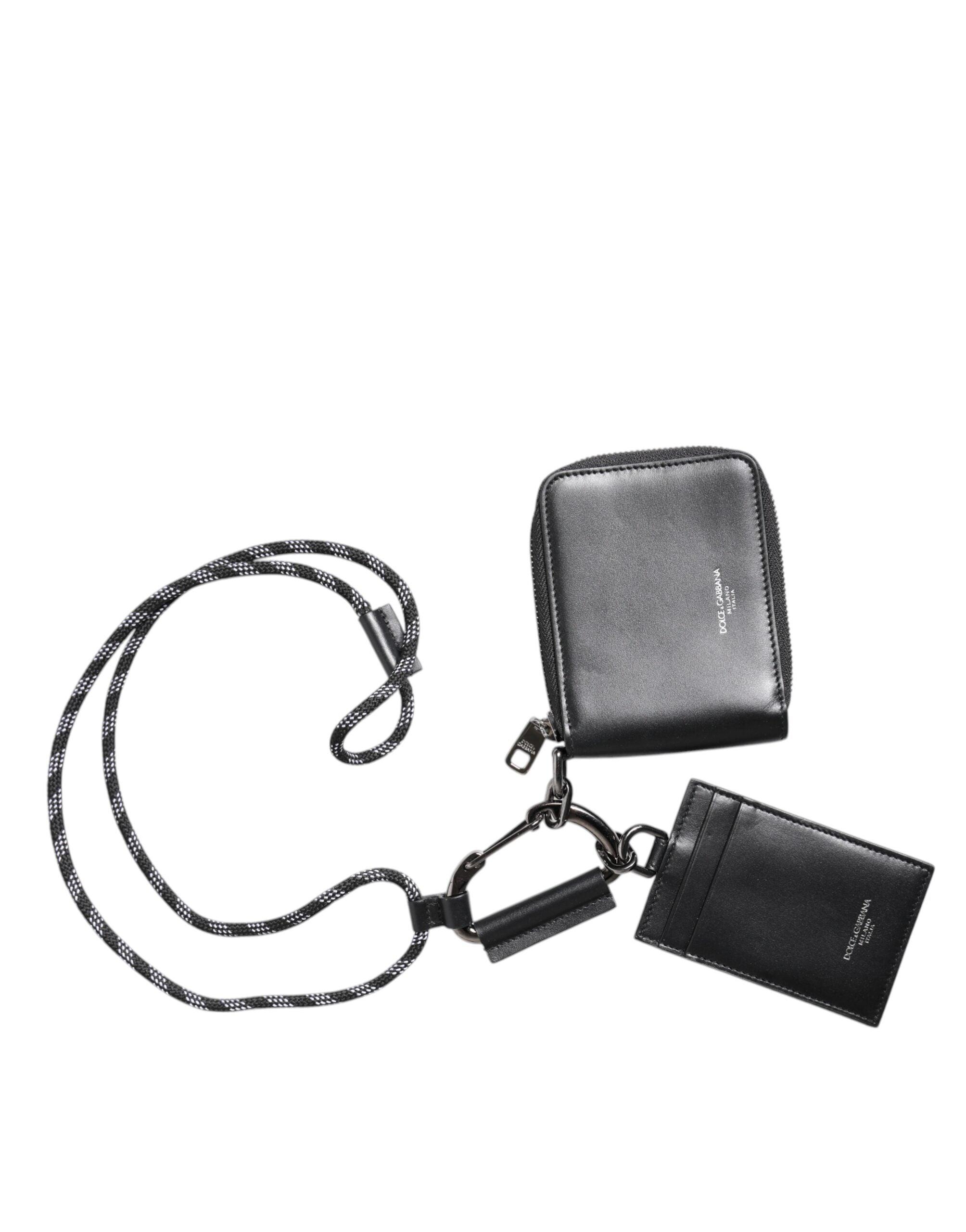 Dolce & Gabbana Leather Lanyard Zip Around Card Holder Wallet in