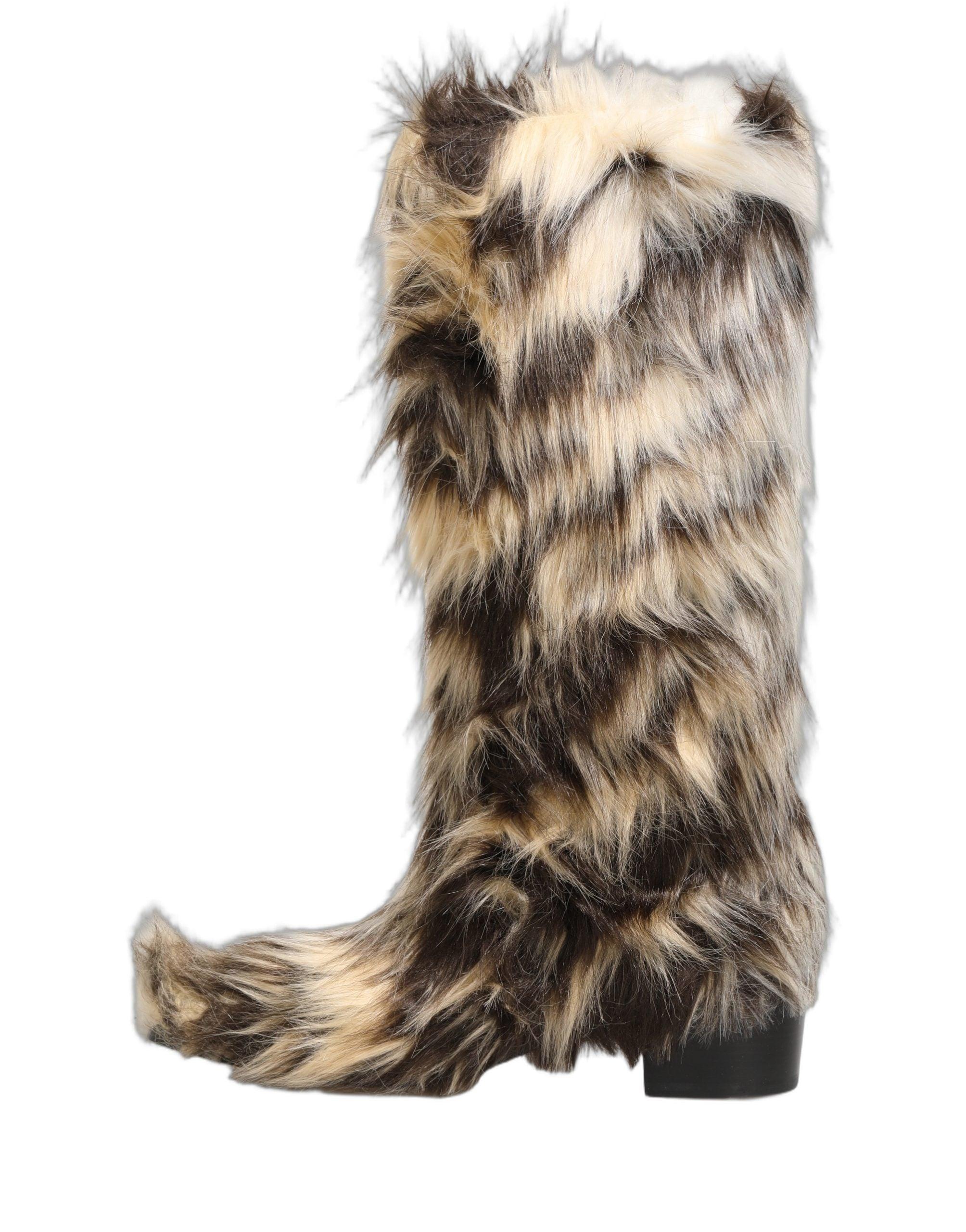 Dolce & Gabbana Multicolor Knee High Faux Fur Boots Shoes in  display picture 1