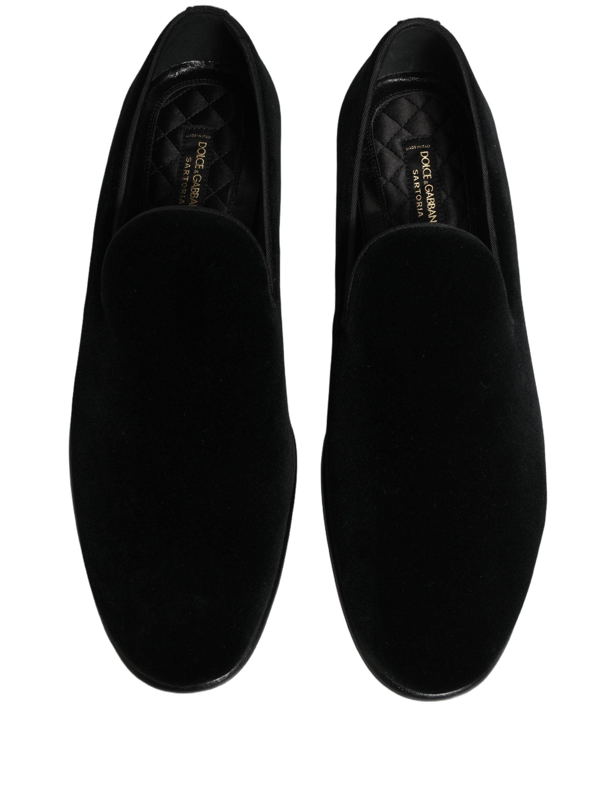 Dolce & Gabbana Black Velvet Loafers Formal Men Dress Shoes 