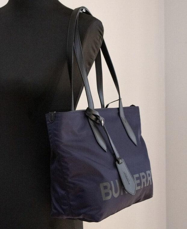 Burberry Small Navy Blue Logo Econyl Nylon Tote Shoulder Handbag Purse |  Lyst