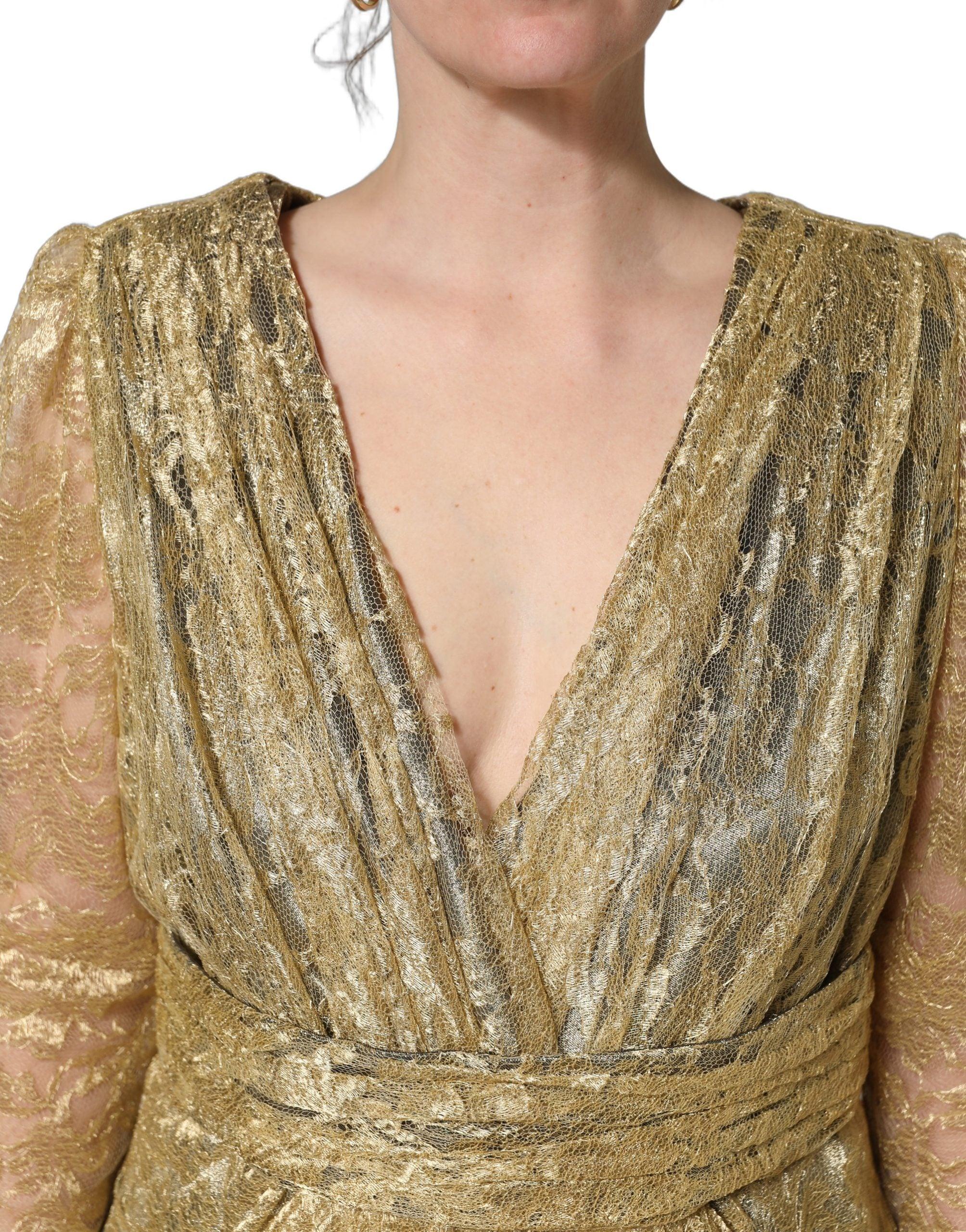 Dolce & Gabbana Gold Sheer Lace Crystal Embellished Dress in Metallic |  Lyst UK