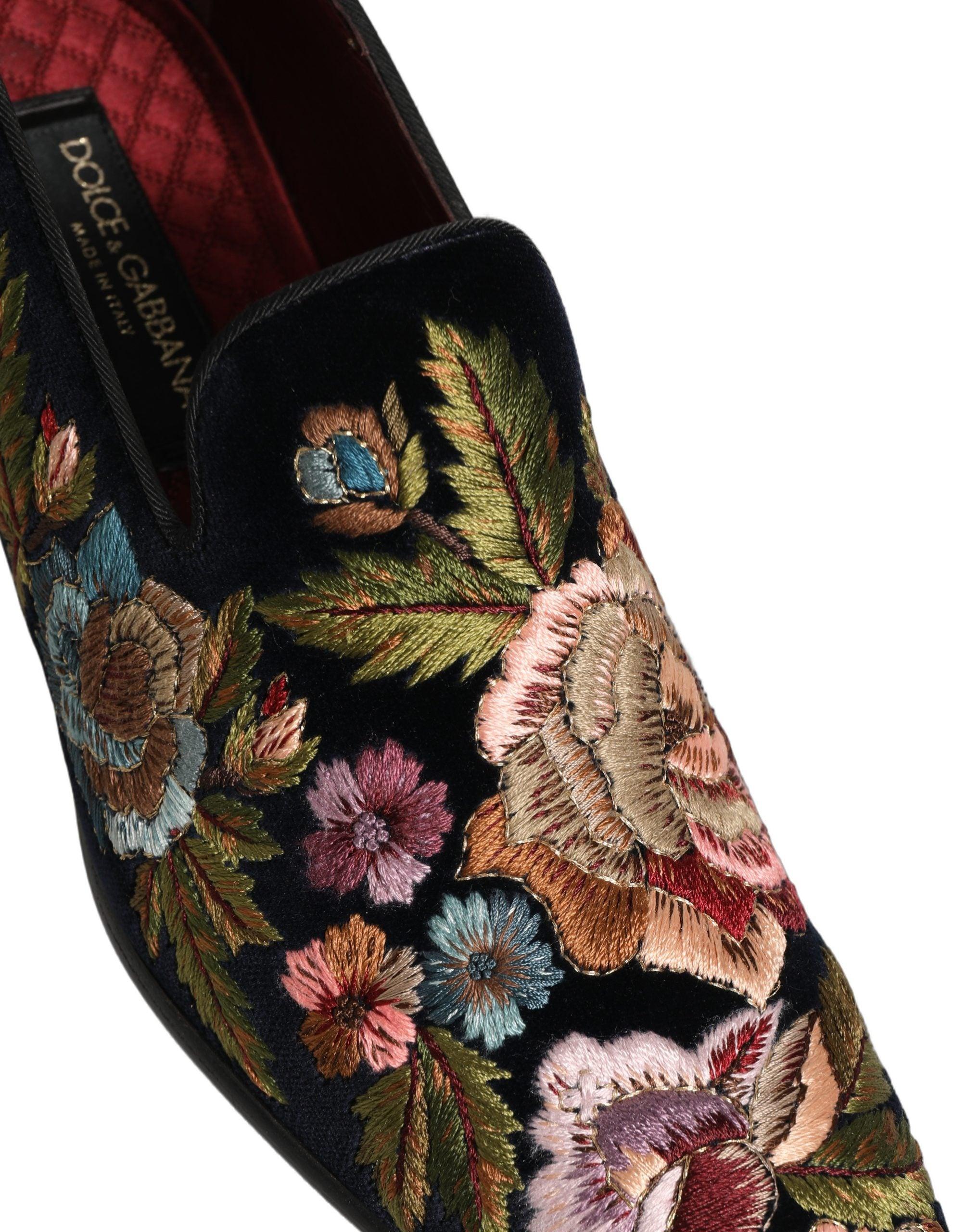 Dolce & Gabbana Black Leaf Embroidery Dress Men Loafers Men\'s Shoes Dolce & Gabbana Jewel Embroidered Velvet Smoking Loafers  main image 2