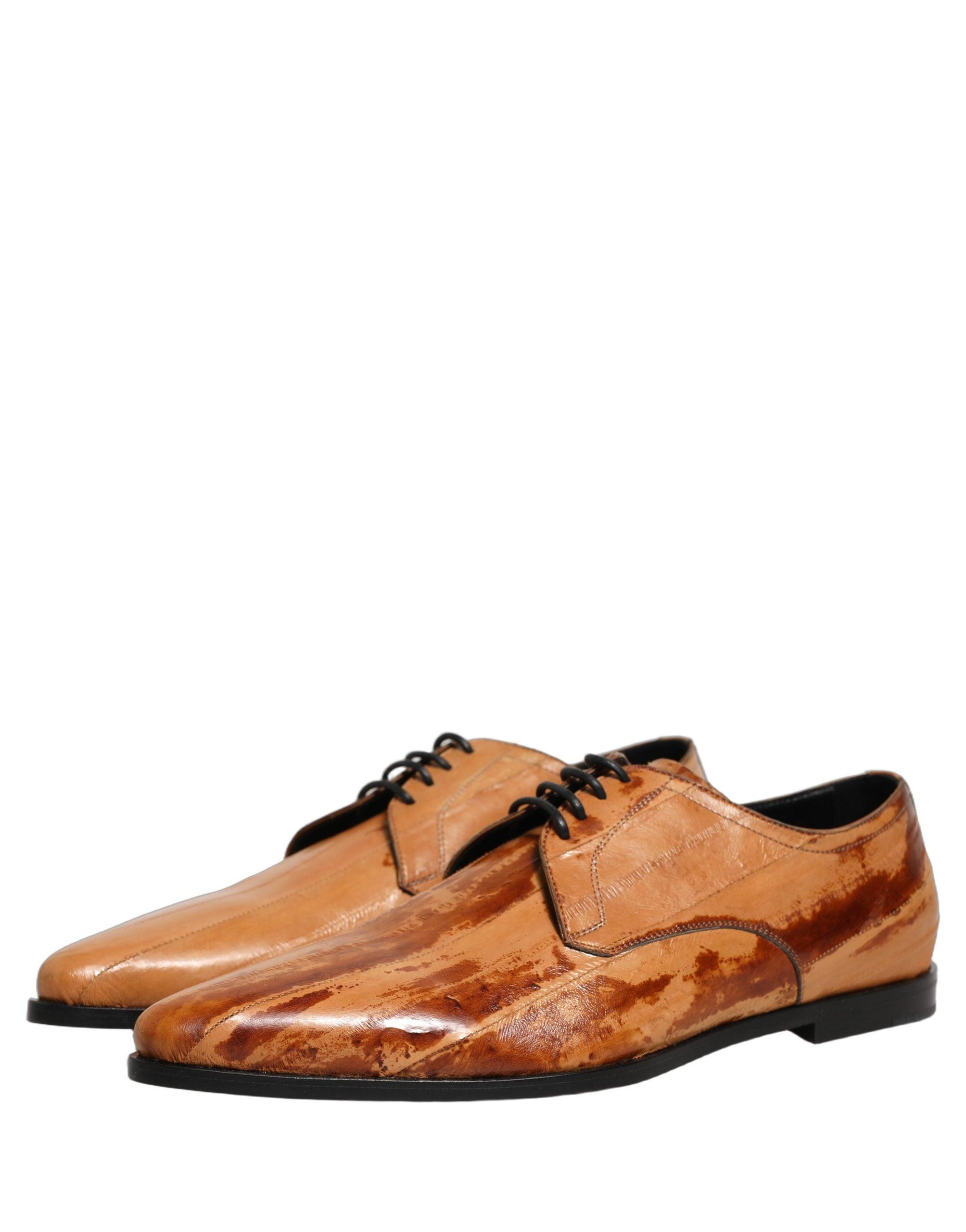 Dolce & Gabbana Brown Leather Lace Up Men Derby Dress Shoes 