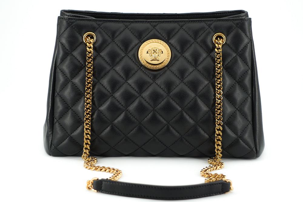 Versace Quilted Nappa Leather Medusa Tote Handbag in Black | Lyst
