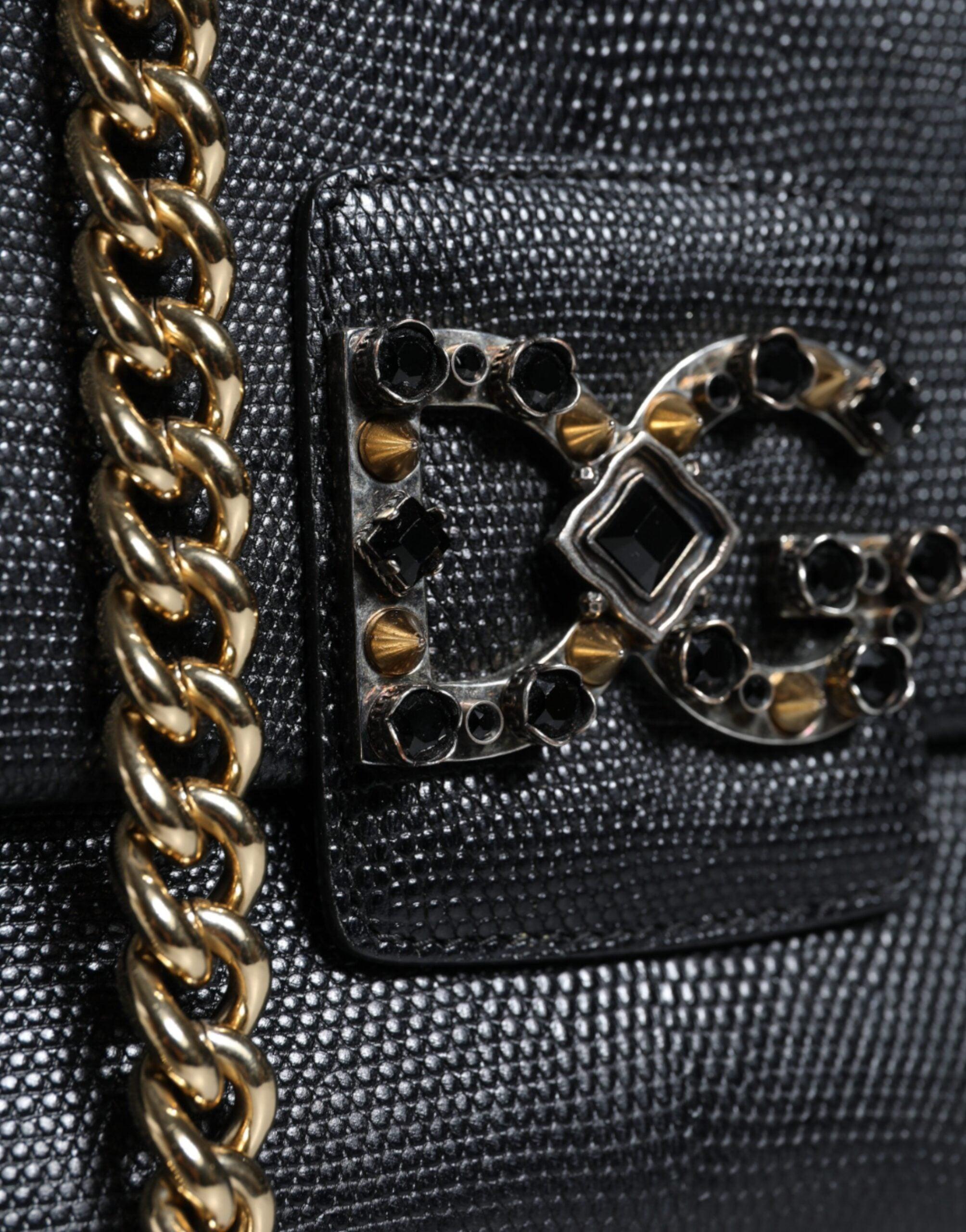 Dolce & Gabbana Black Leather Dg Millennials Crystal