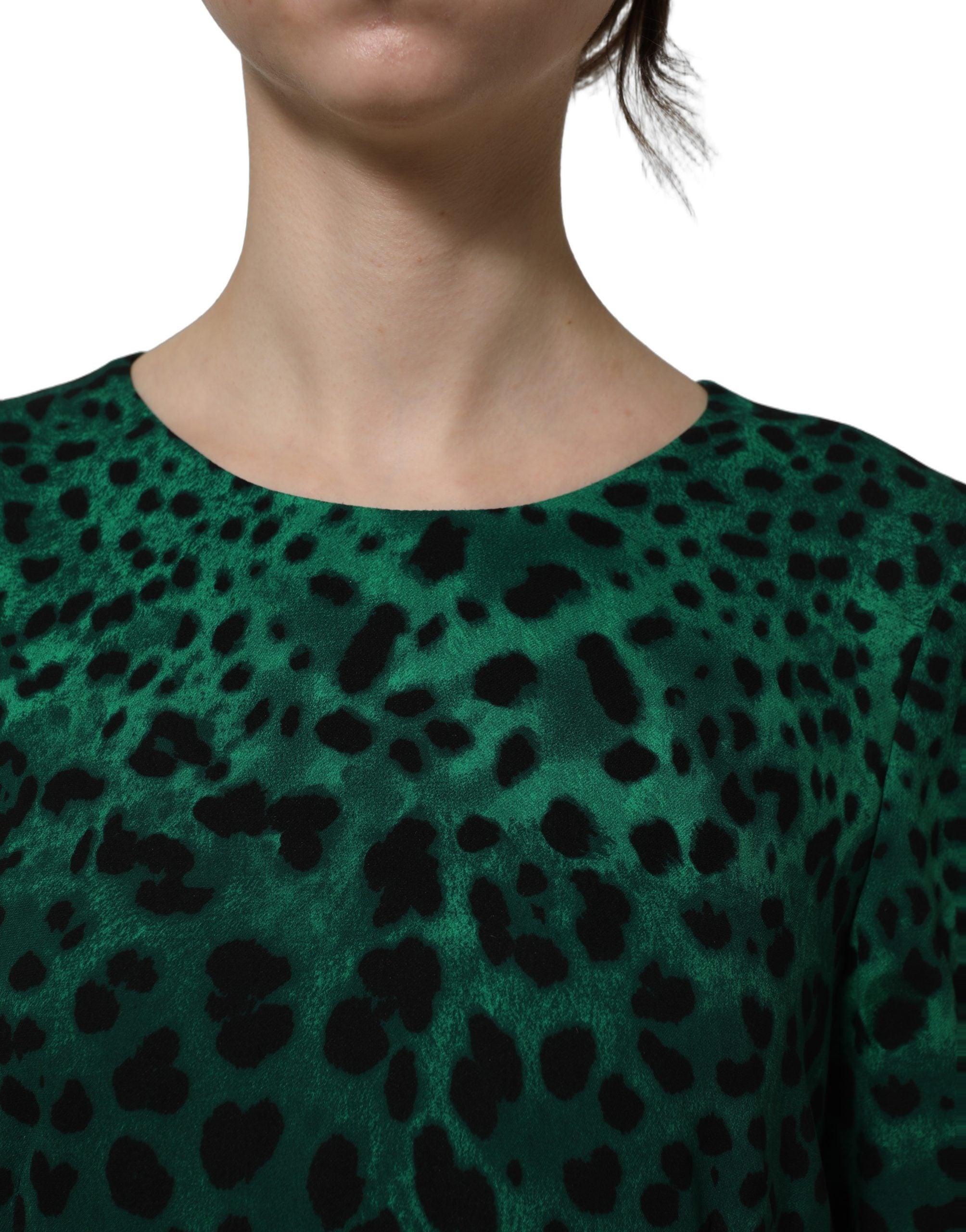 dolce gabbana green leopard dress Dolce & Gabbana Leopard Print Stretch Silk Satin Dress