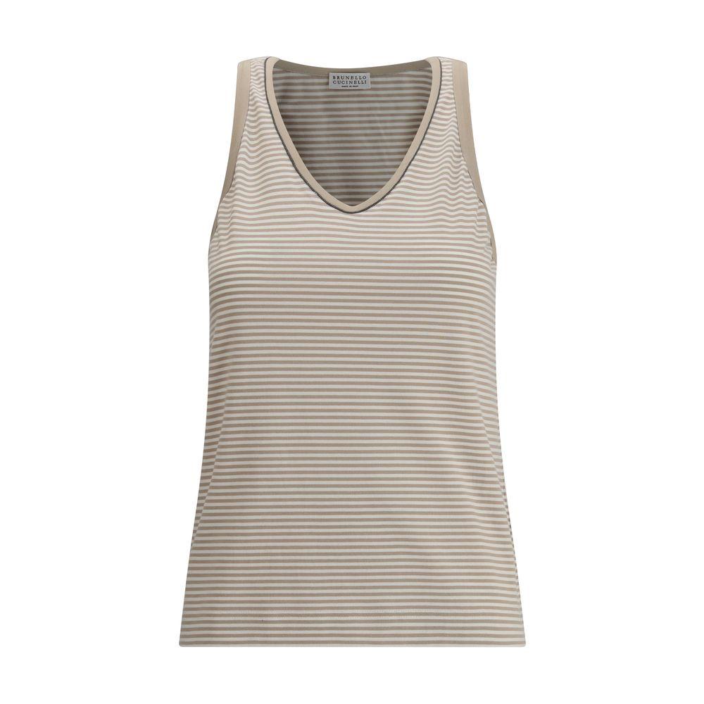 Tシャツ・カットソー BRUNELLO CUCINELLI RIBBED JERSEY TANK TOP WITH SHINY TAB BRUNELLO CUCINELLI Ribbed Jersey Tank Top Brunello Cucinelli