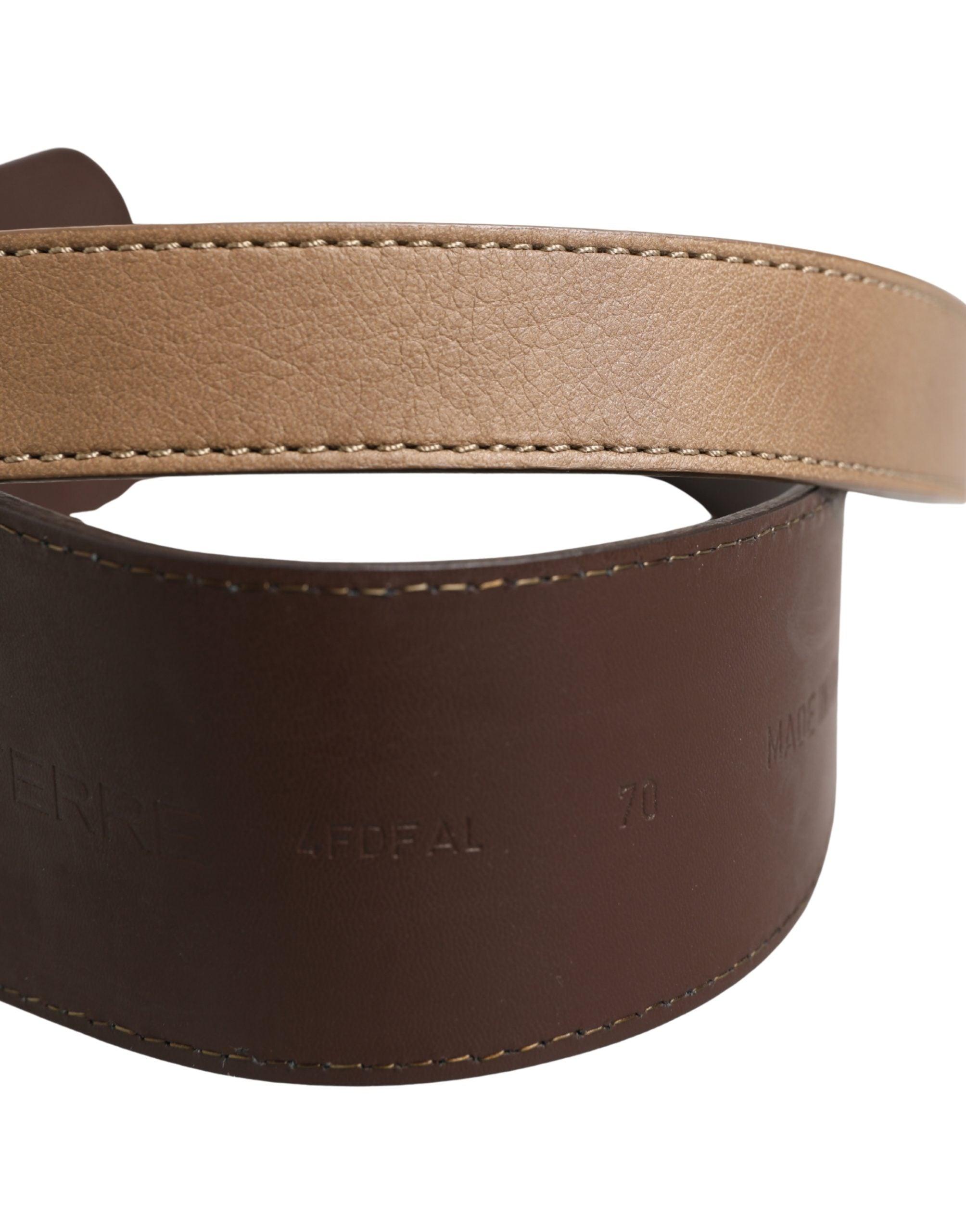 GF Ferre Brown Leather Wide Gold Chrome Logo Buckle Women\'s Belt Croc-effect leather belt with ornamental gold buckle in  main image 3