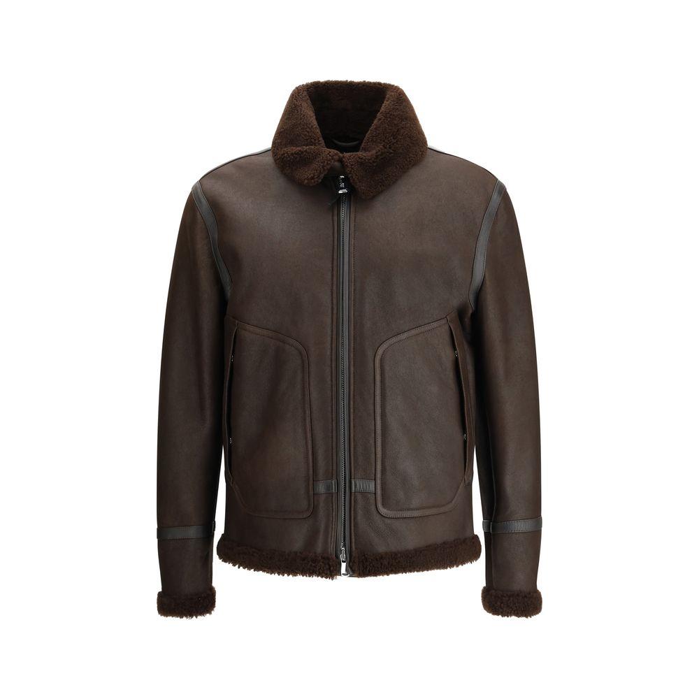 Valstar Coburn Aviator Jacket In Waxed Suede Shearling in Brown