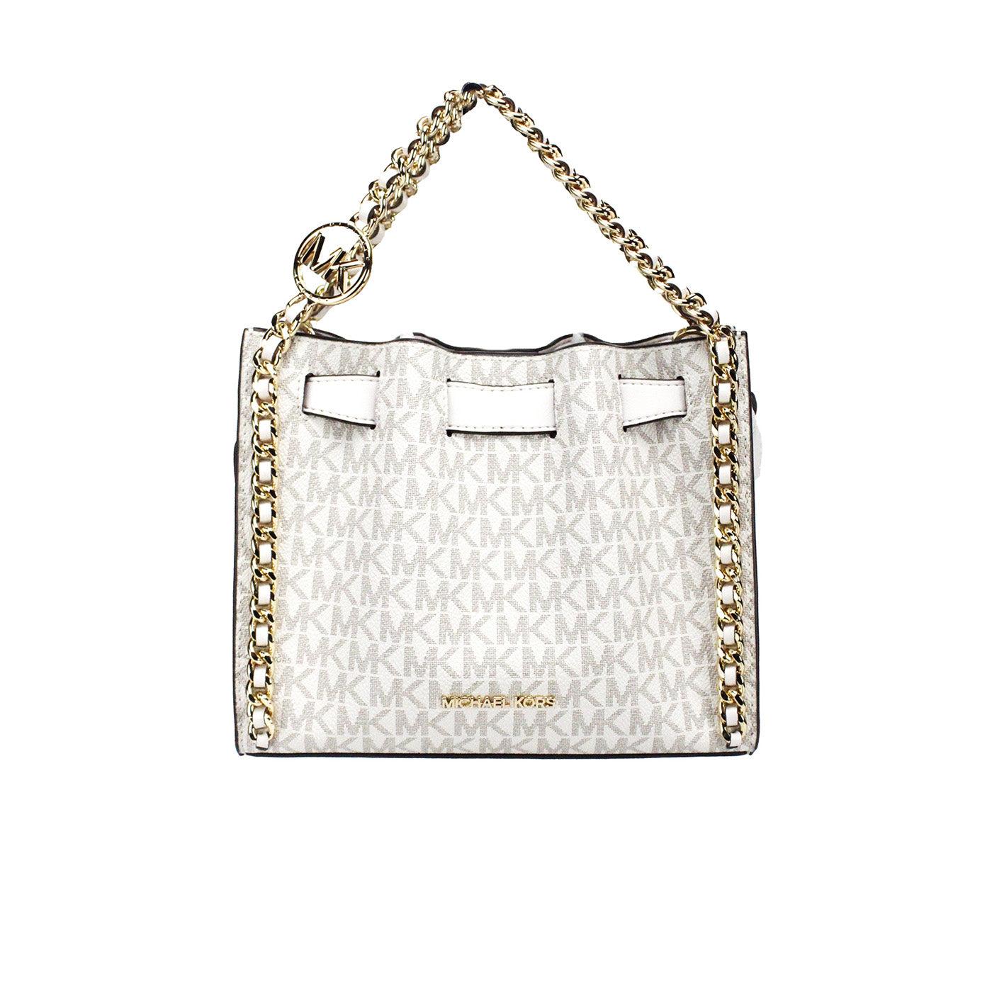 Michael Kors Mina Small Belted Signature Pvc Chain Inlay Crossbody Bag in White Lyst