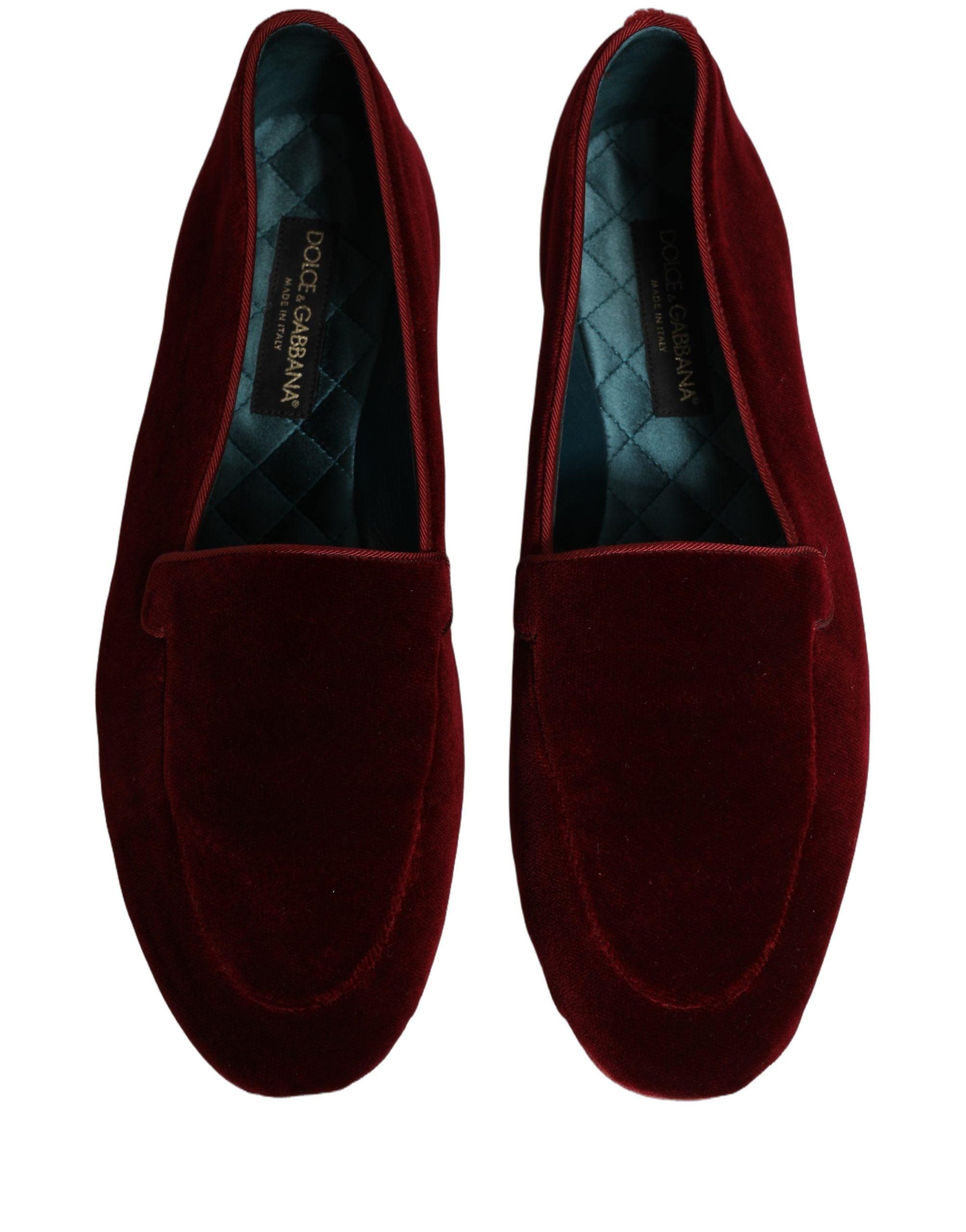 Dolce & Gabbana Maroon Velvet Slip On Men Flats Loafers  display picture 2