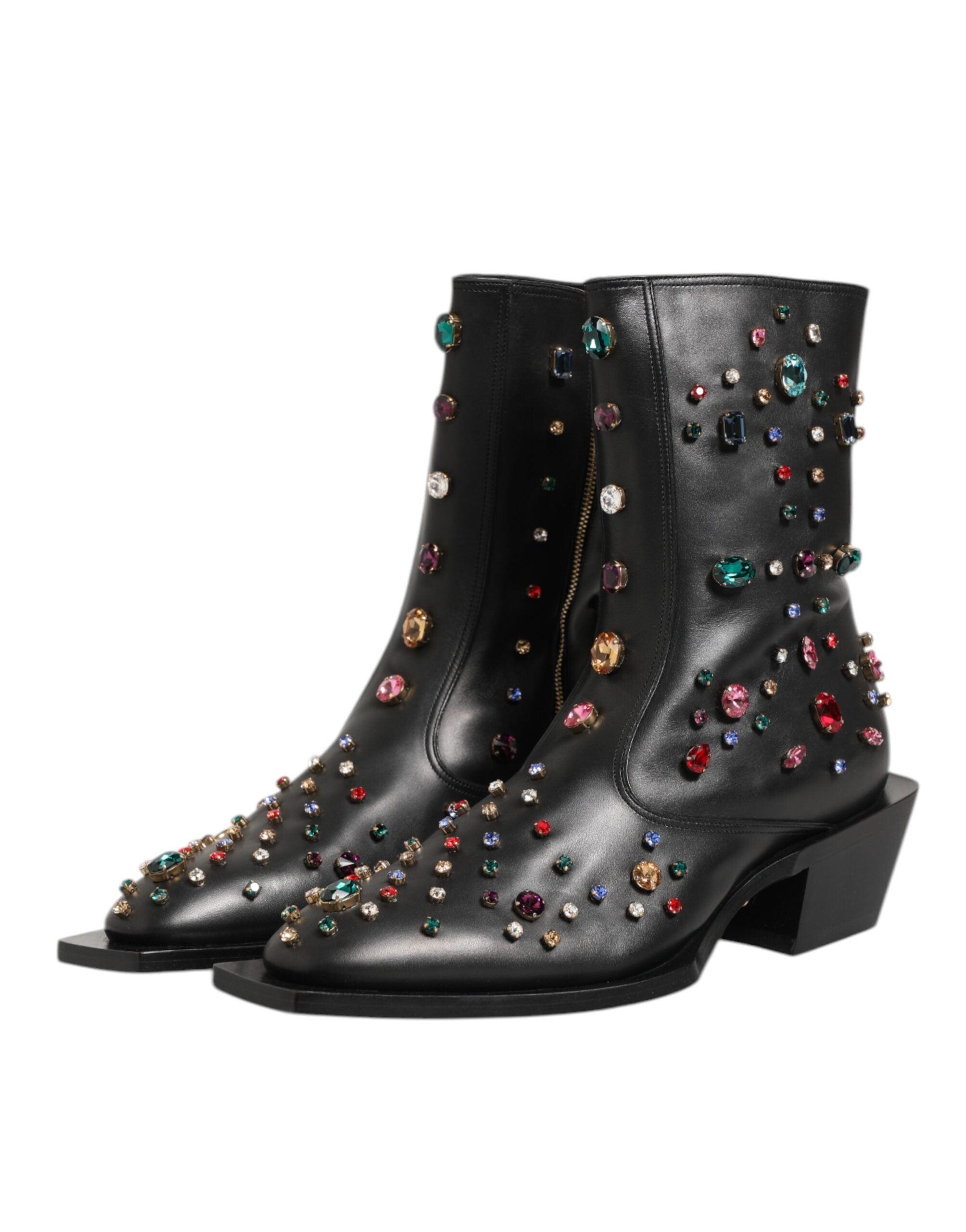 Dolce & Gabbana Gem Embellished Leather Ankle Boots in Black for 