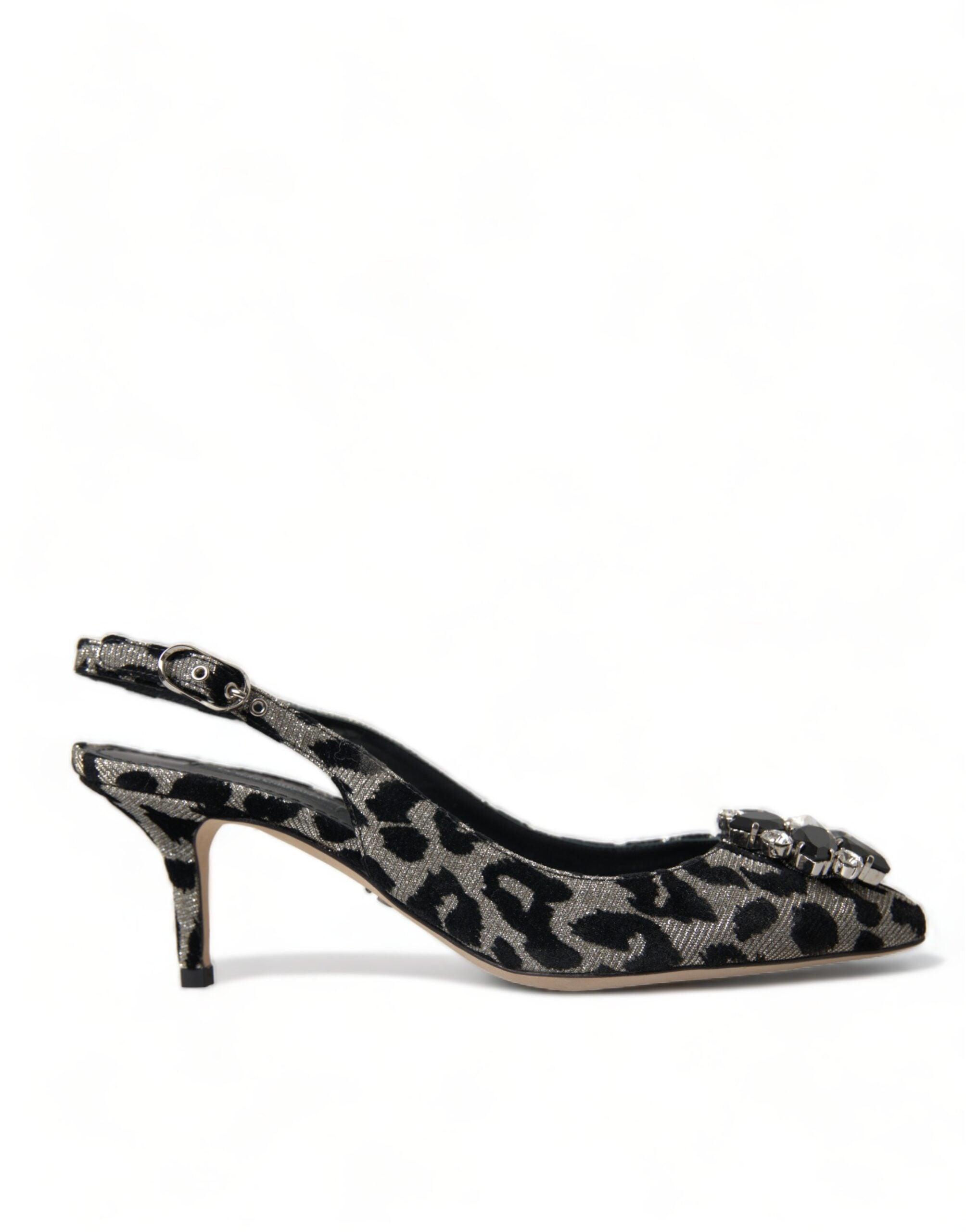 Dolce Gabbana Silver Leopard Crystal Slingback Pumps Shoes in Black Lyst UK