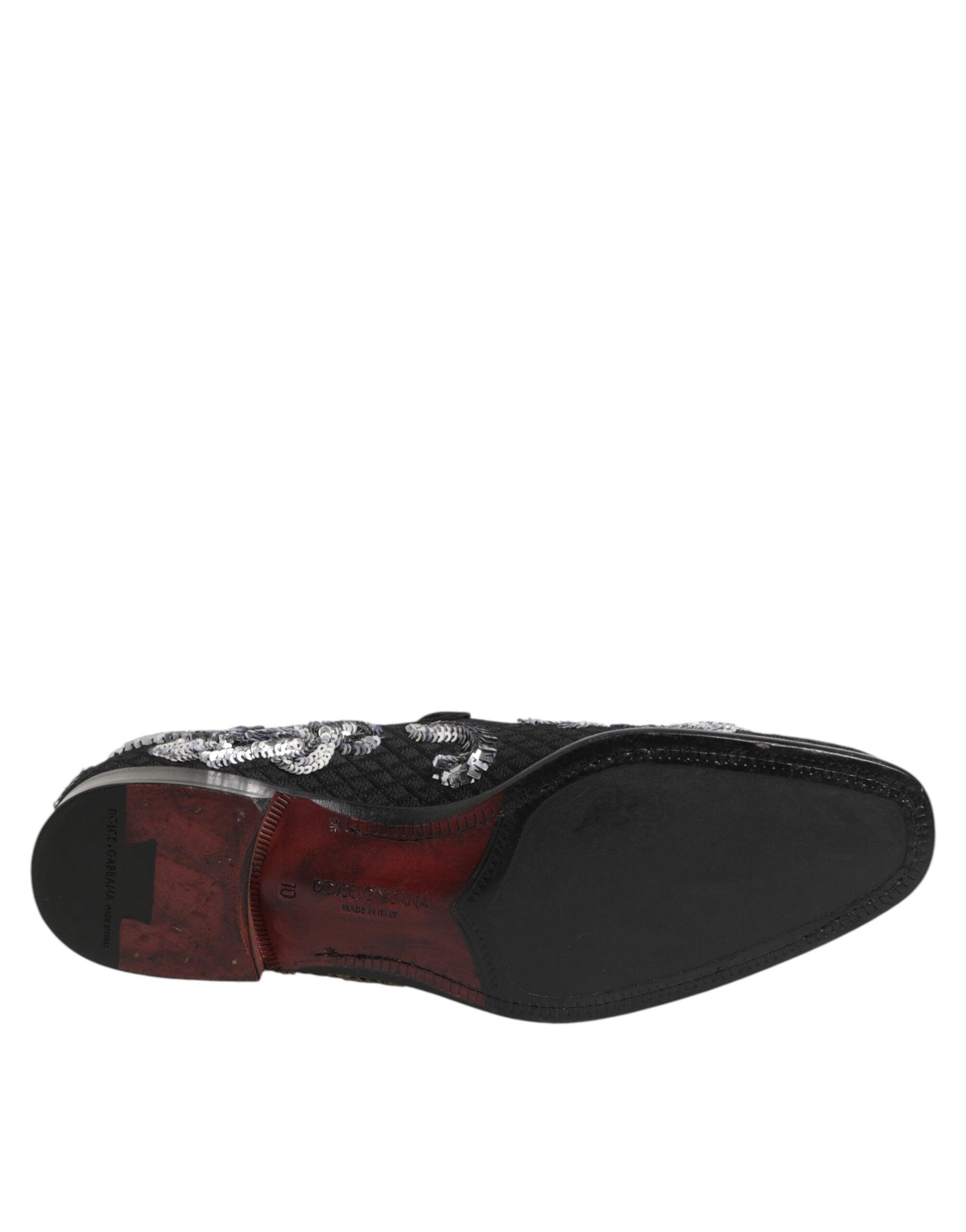Dolce & Gabbana Black Silver Embellished Dress Loafers Men\'s Shoes Dolce & Gabbana Black Silver Embellished Slip On Loafers Men  main image 4